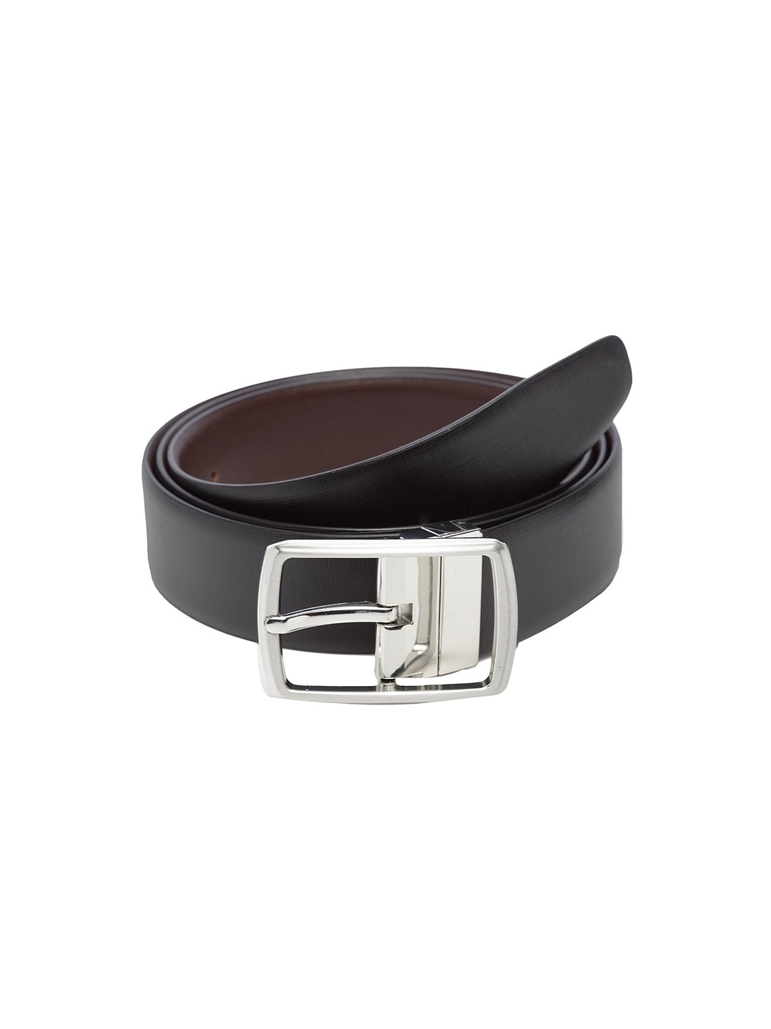 

WELBAWT Men Black & Brown Textured Reversible Leather Belt