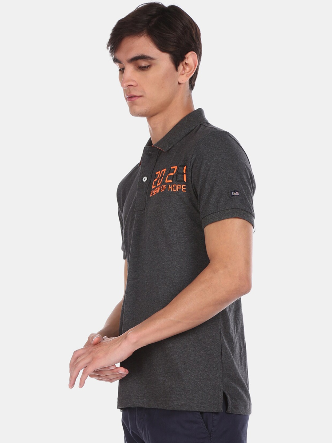

Arrow Sport Men Grey Solid Polo Collar T-shirt