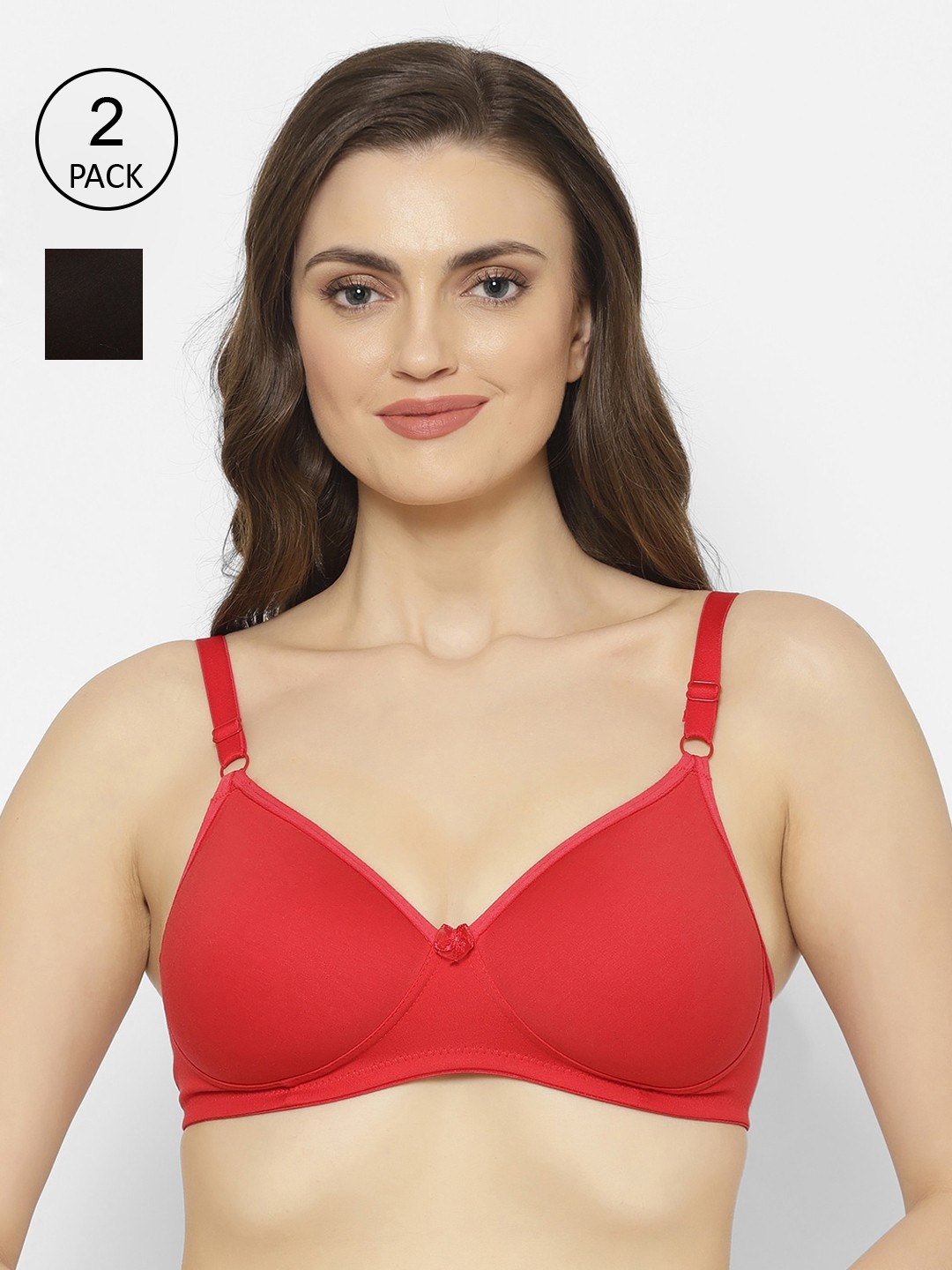 

Floret Pack Of 2 Solid Non-Wired Lightly Padded Push-Up Bras T3052, Black