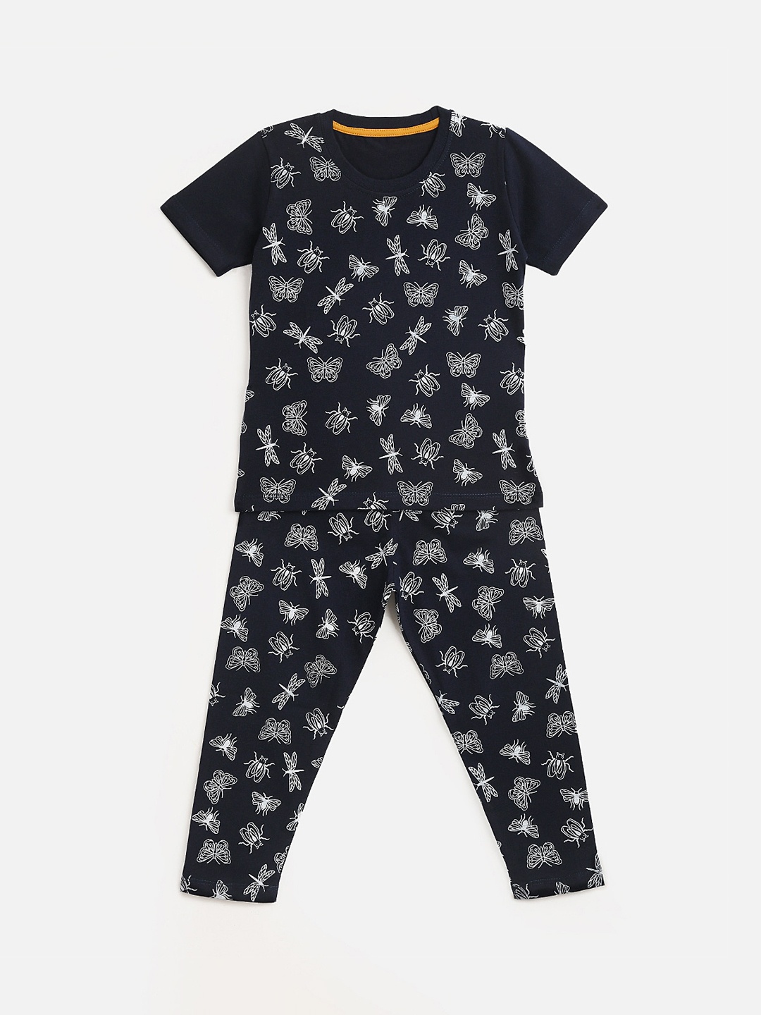 

KIDSCRAFT Girls Navy Blue & White Printed T-shirt with Pyjamas