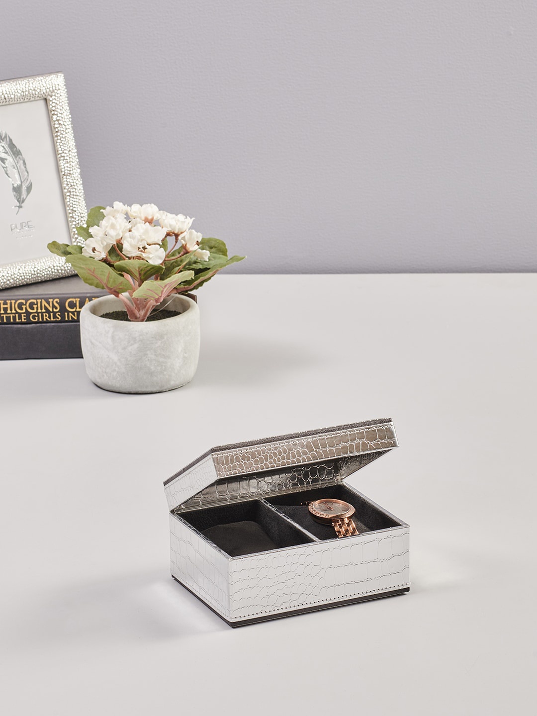 

Pure Home and Living Silver-Toned 2 Box Silver Croco Watch Organizer