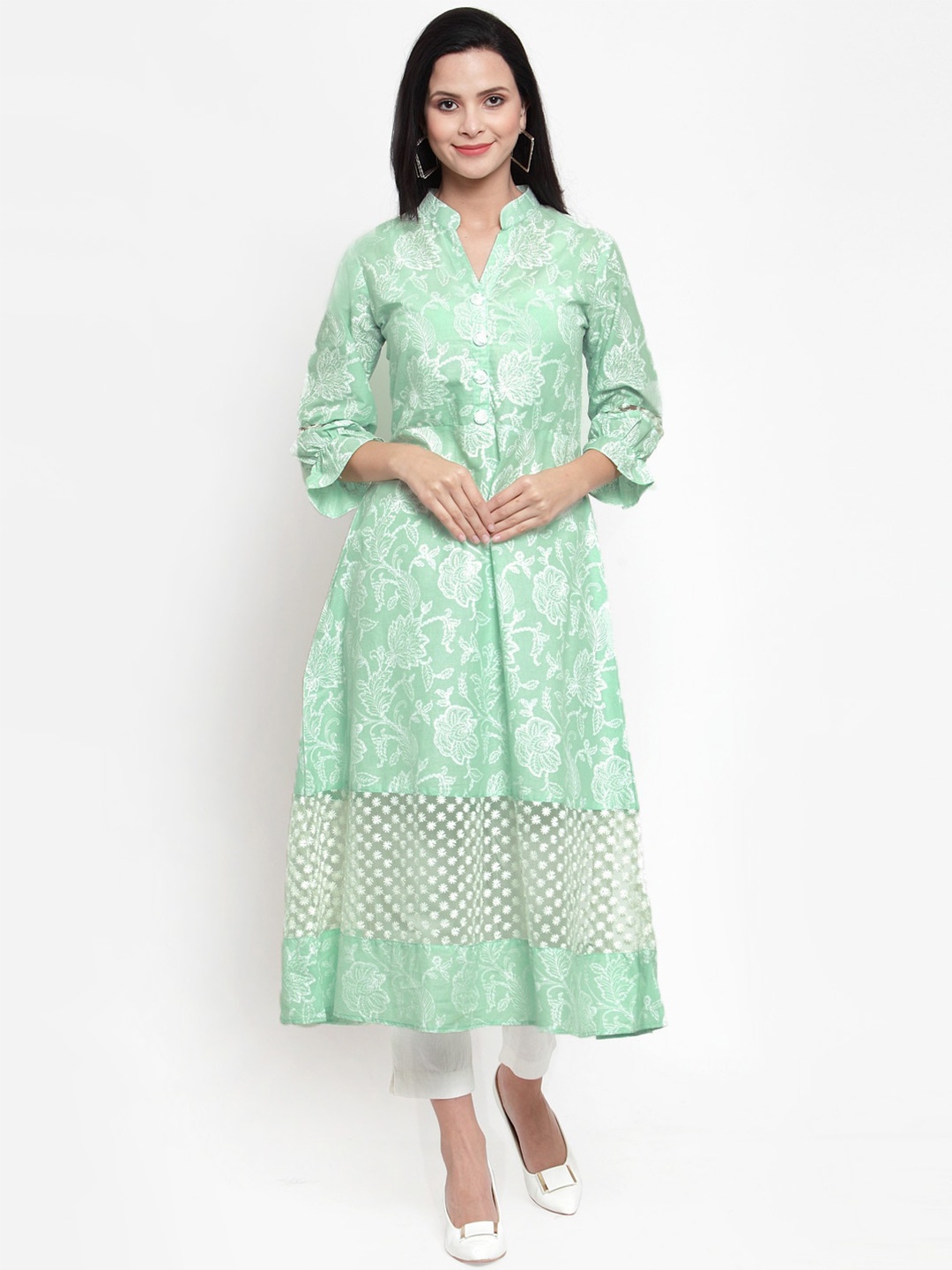 

Get Glamr Women Green Ethnic Motifs Printed Kurta