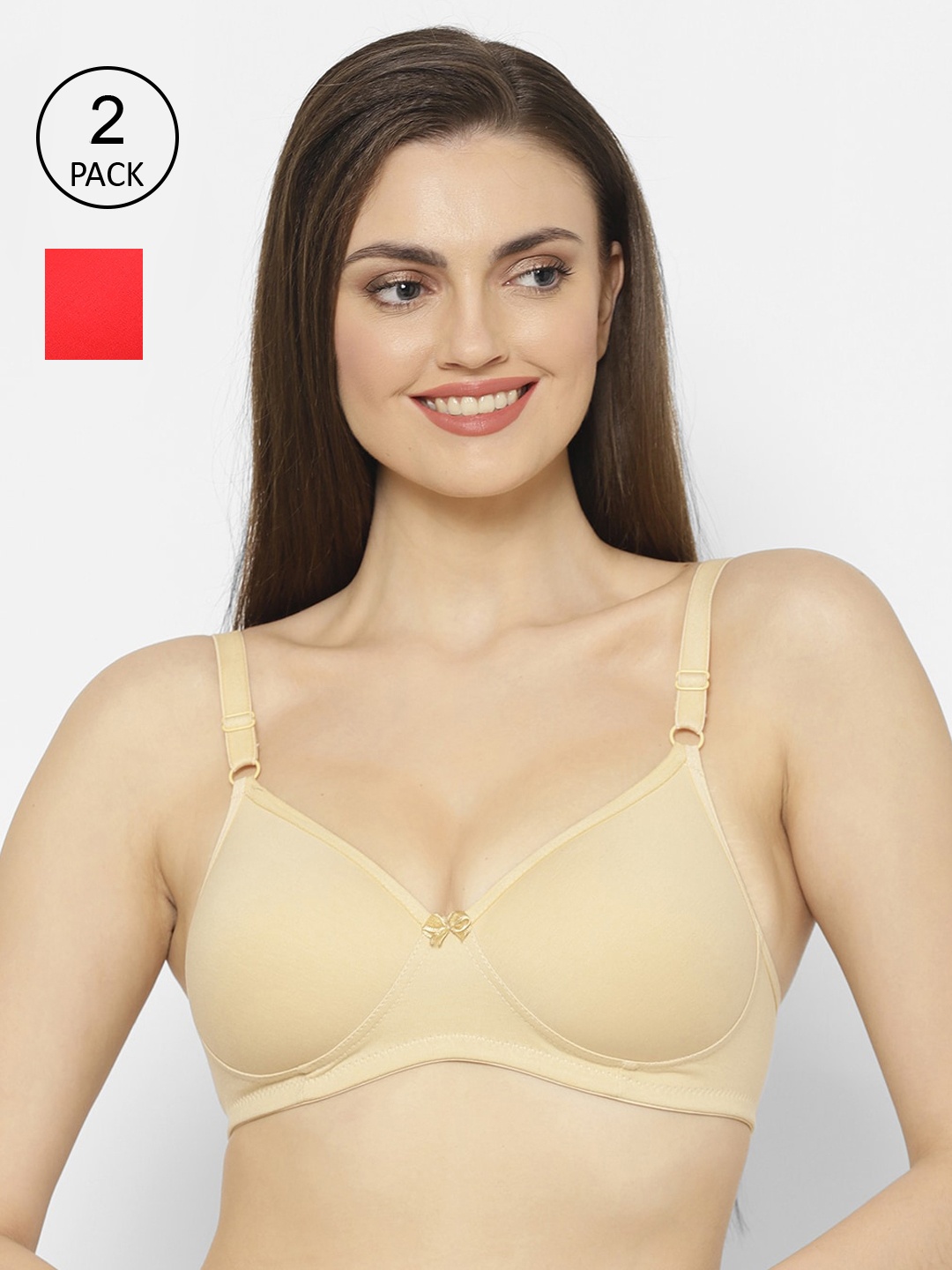 

Floret Pack Of 2 Red & Nude-Coloured Solid Non-Wired Lightly Padded Push-Up Bras T3052