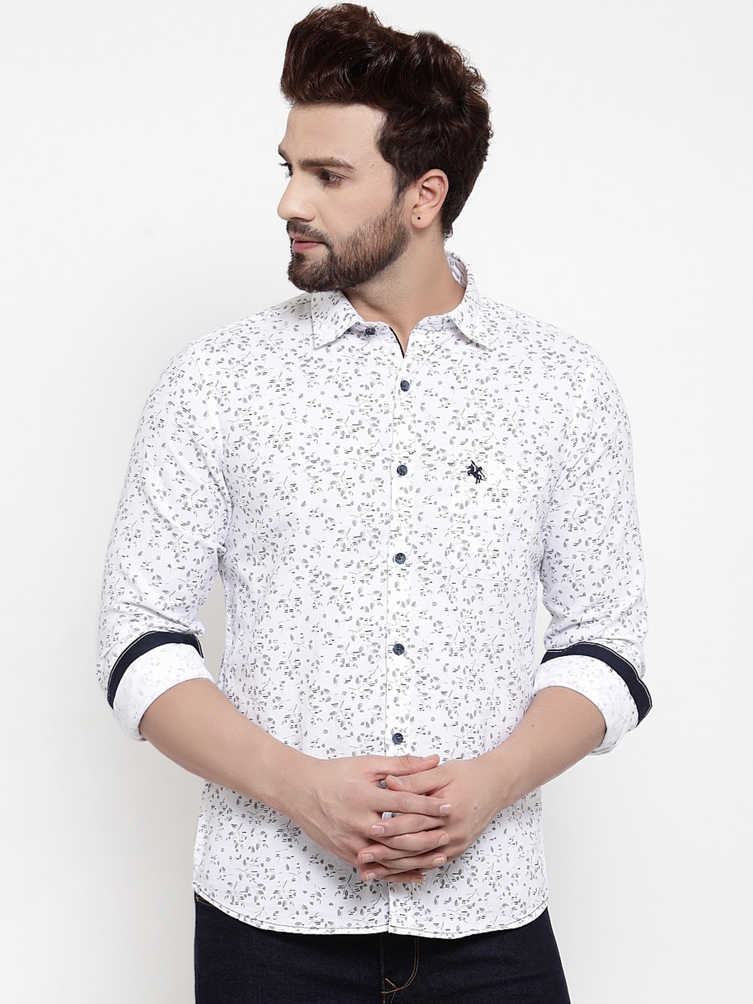 

Cantabil Men White Slim Fit Printed Casual Shirt