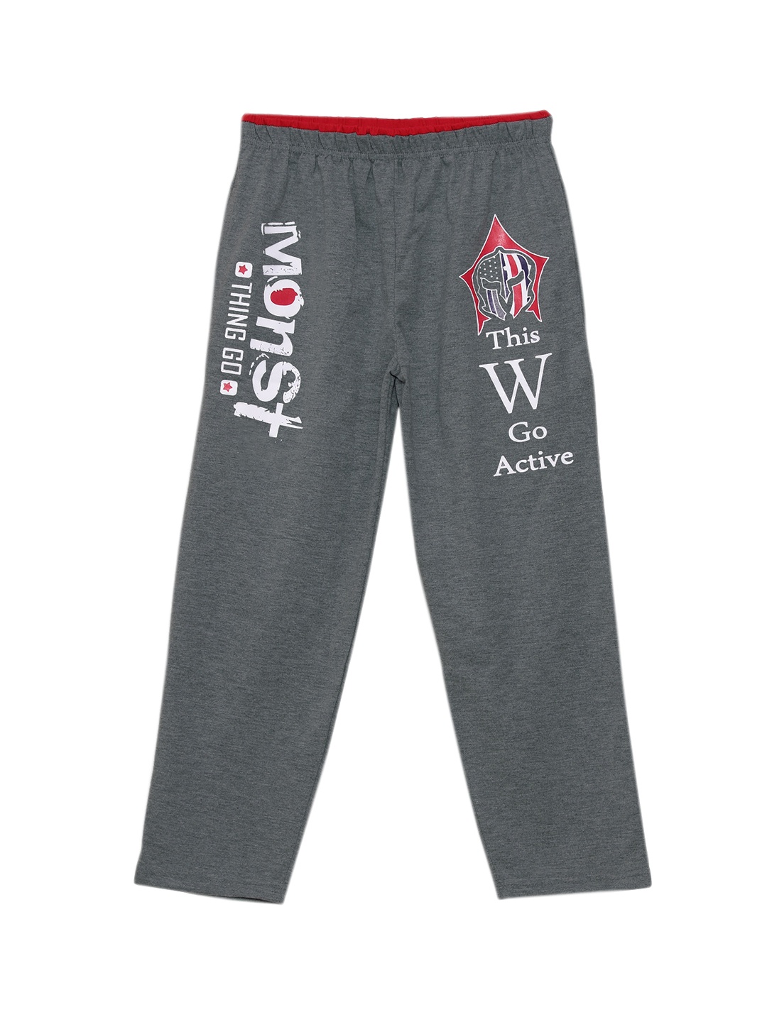 SWEET ANGEL Boys Charcoal Grey & White Printed Straight-Fit Track Pants