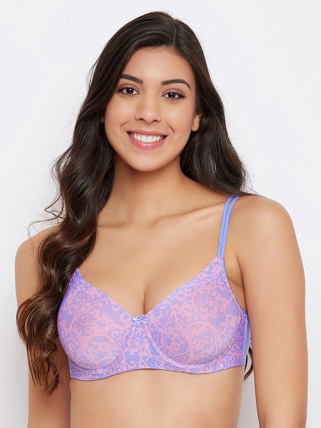 

Clovia Purple & Pink Printed Underwired Lightly Padded T-shirt Bra
