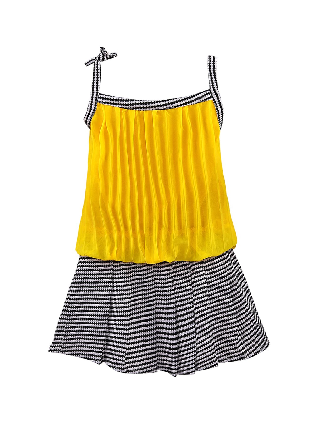 

Wish Karo Girls Yellow & Black Solid Top & Skirt With Sling Bag