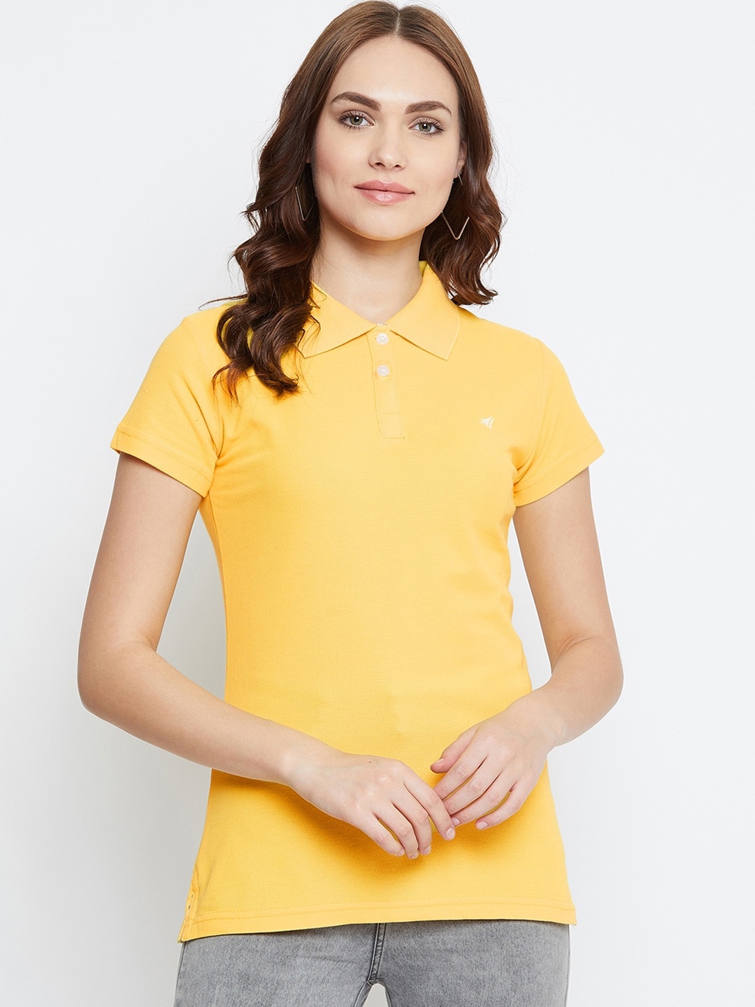 

NEVA Women Yellow Solid Polo Collar T-shirt