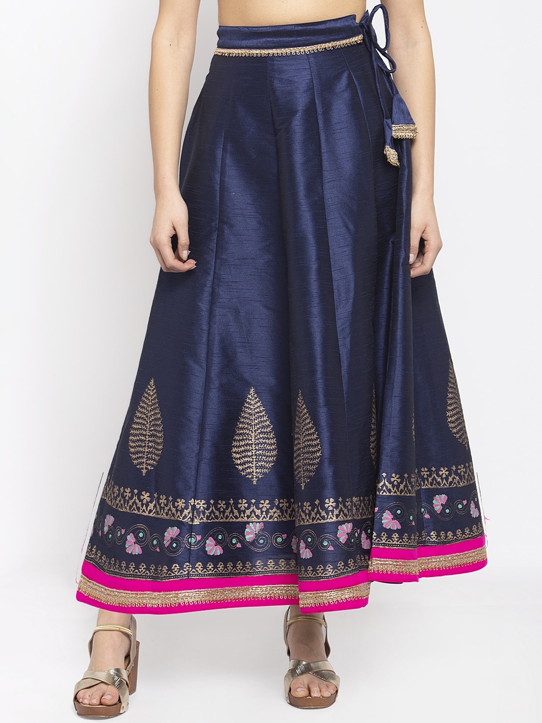 

Karmic Vision Women Navy Blue & Gold-Coloured Printed Flared Maxi Skirt