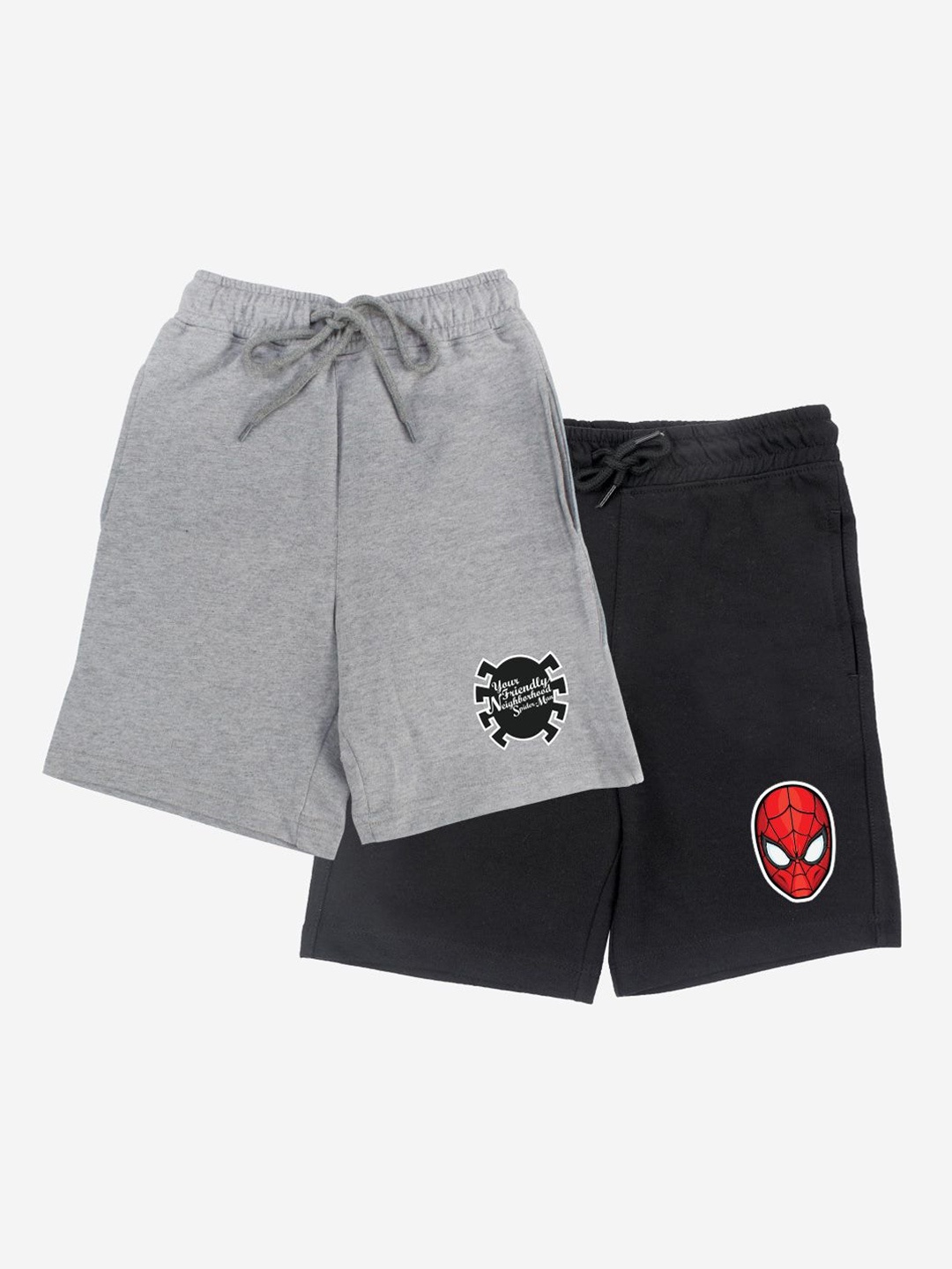 

YK Disney Boys Pack of 2 Solid Regular Shorts with Avengers Spiderman Print Detail, Grey