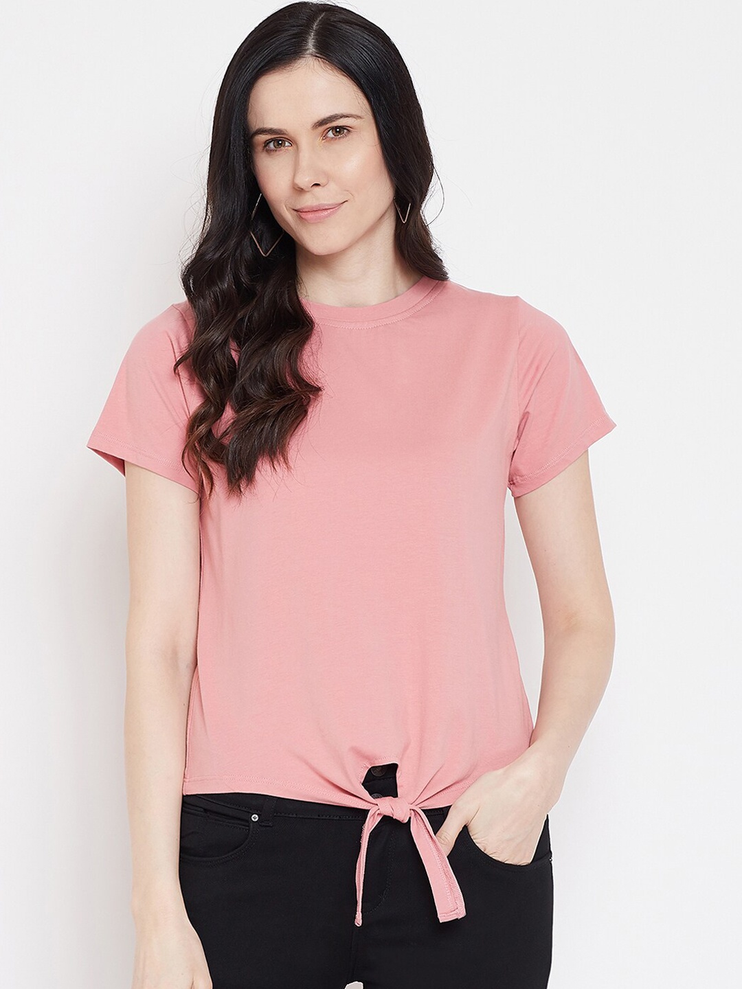 

Imfashini Women Pink Solid Round Neck T-shirt