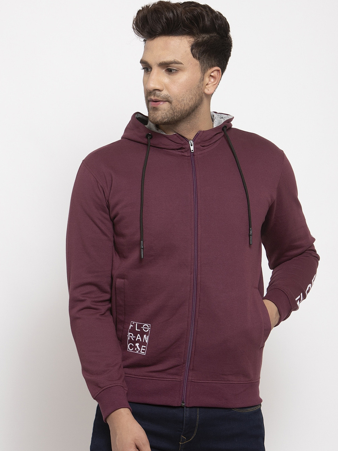 

Cantabil Men Maroon Solid Hooded Sweatshirt