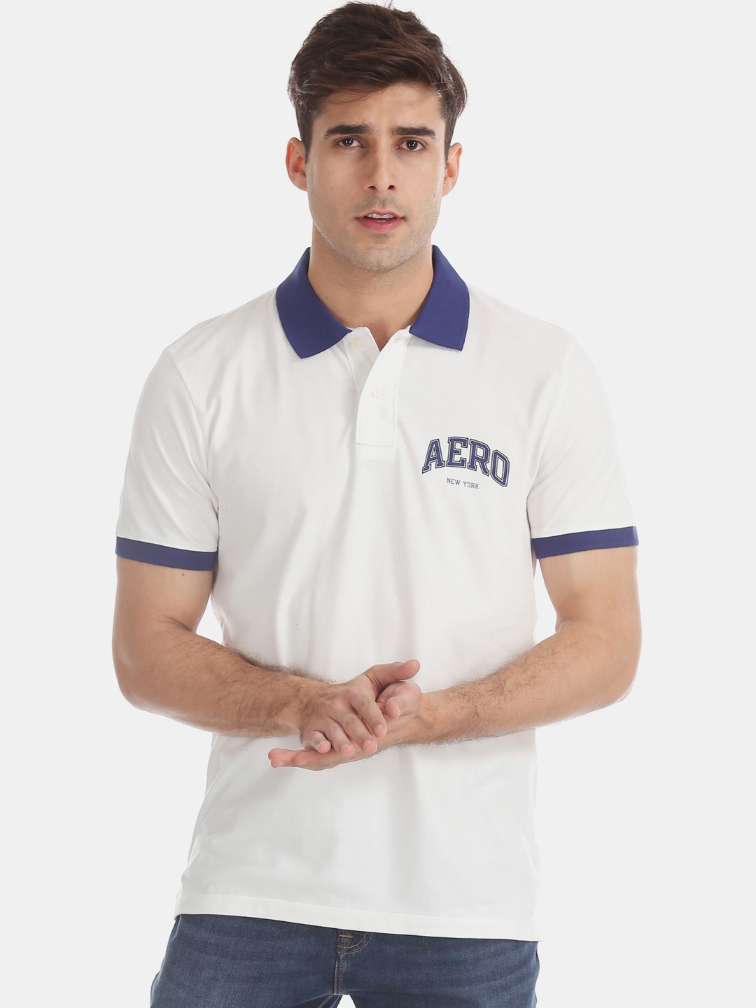 

Aeropostale Men White Printed Polo Collar T-shirt