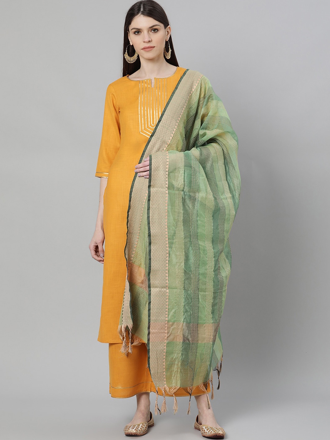 

GERUA Women Yellow Yoke Design Kurta with Trousers & Dupatta