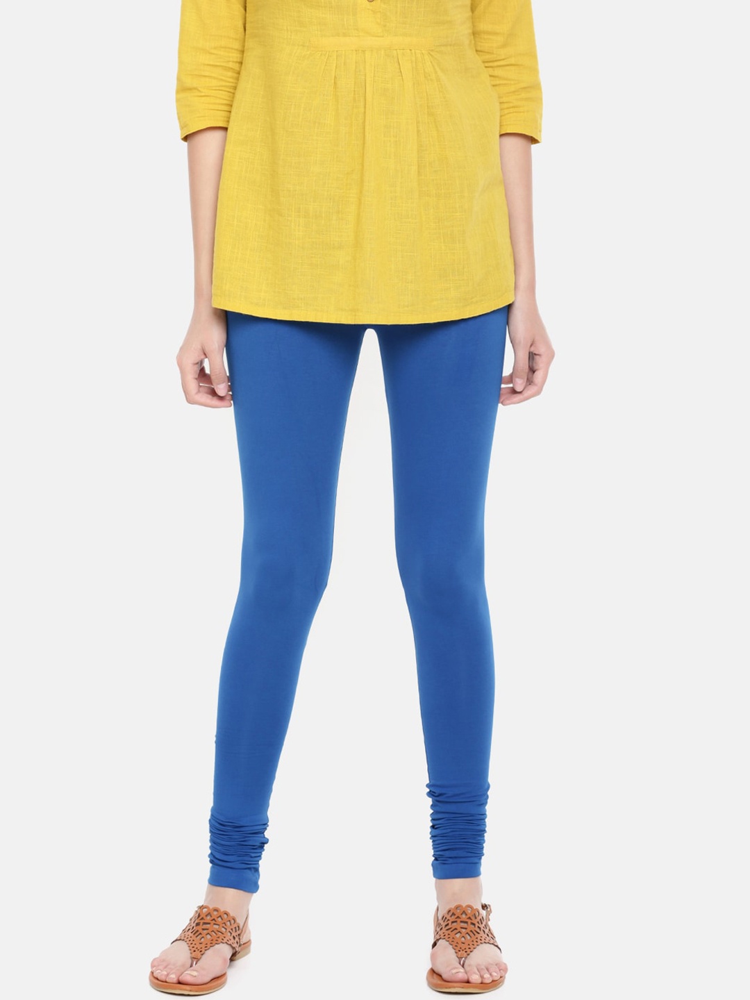 De Moza Women Blue Solid Churidar-Length Leggings