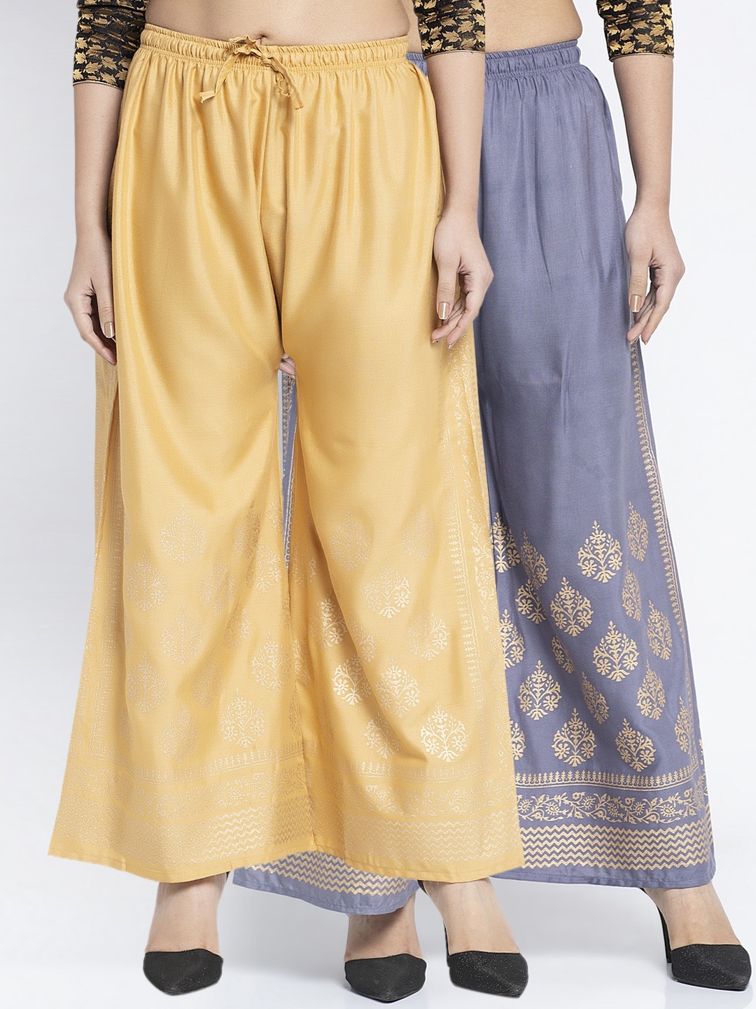 

GRACIT Women Pack Of 2 Printed Flared Palazzos, Grey