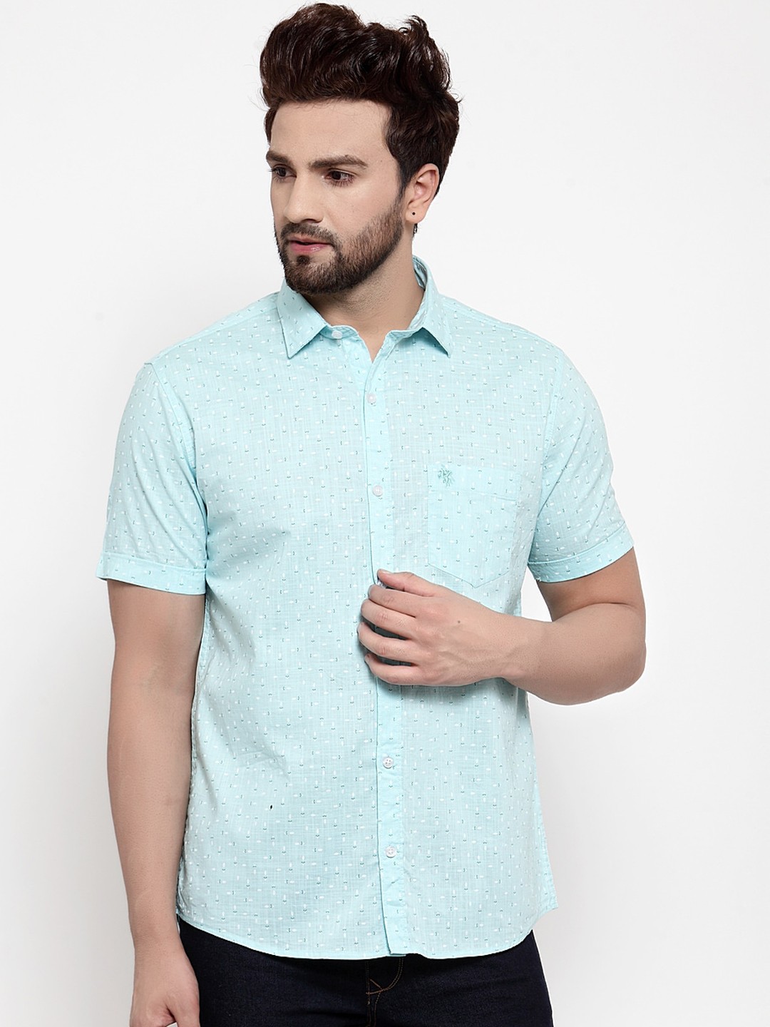 

Cantabil Men Blue Regular Fit Printed Casual Shirt
