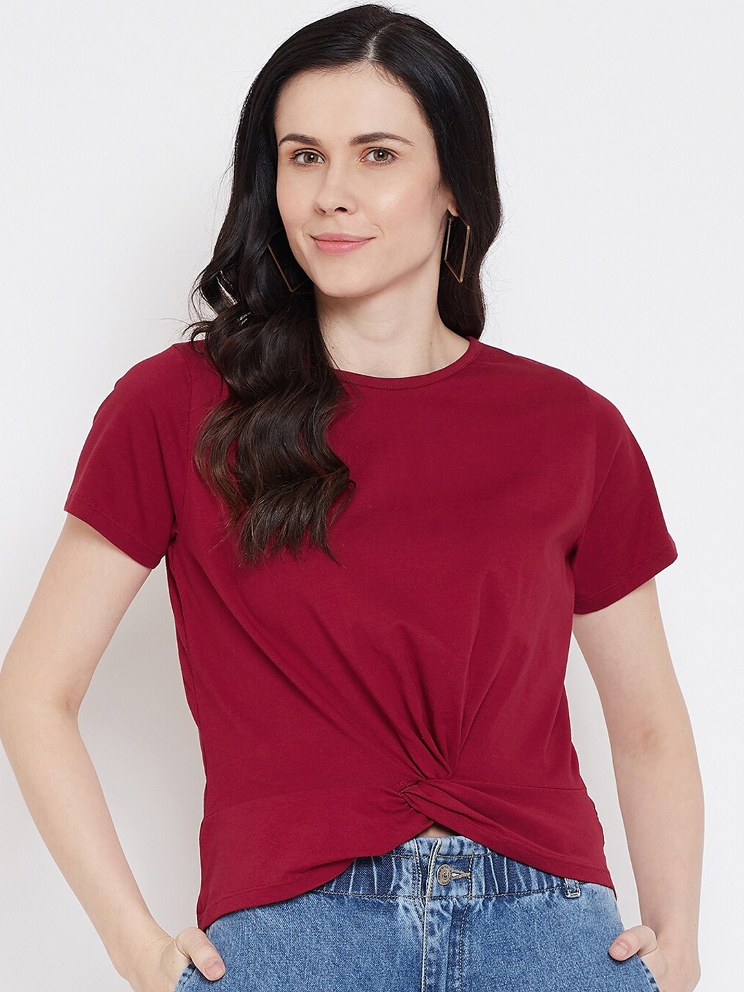 

Imfashini Women Maroon Solid V-Neck T-shirt