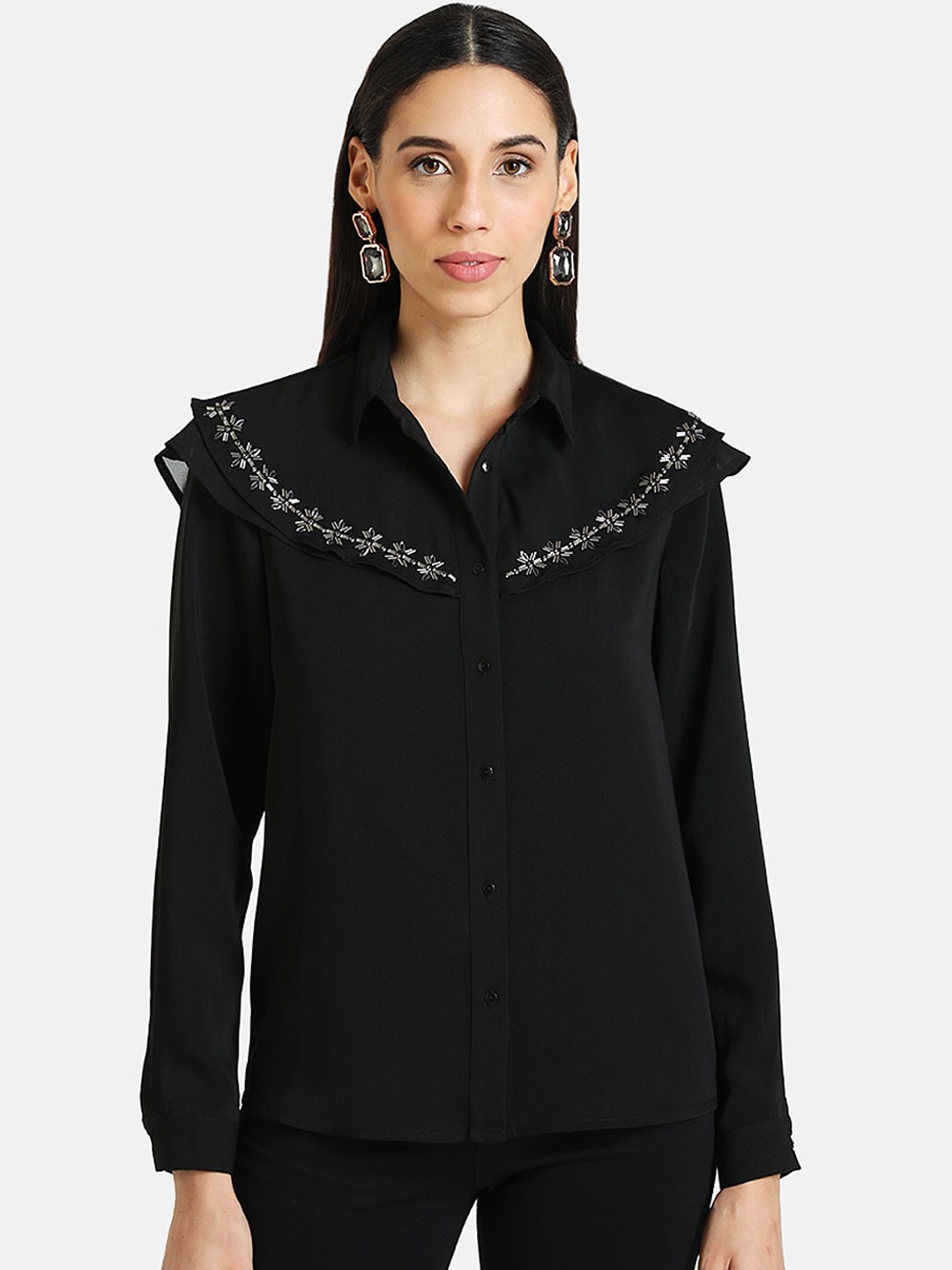 

Kazo Women Black Regular Fit Solid Casual Shirt