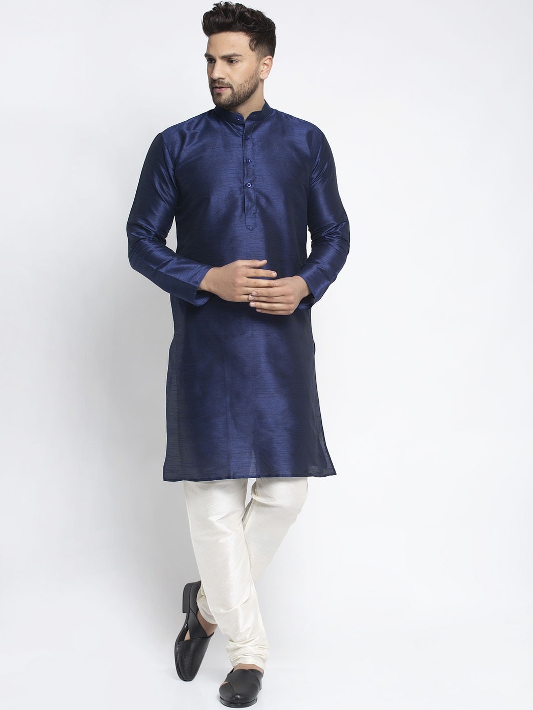 Jompers Men Navy Blue Solid Kurta with Pyjamas