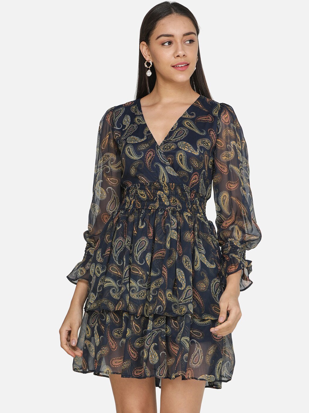 

SCORPIUS Women Navy Blue Printed Fit and Flare Dress