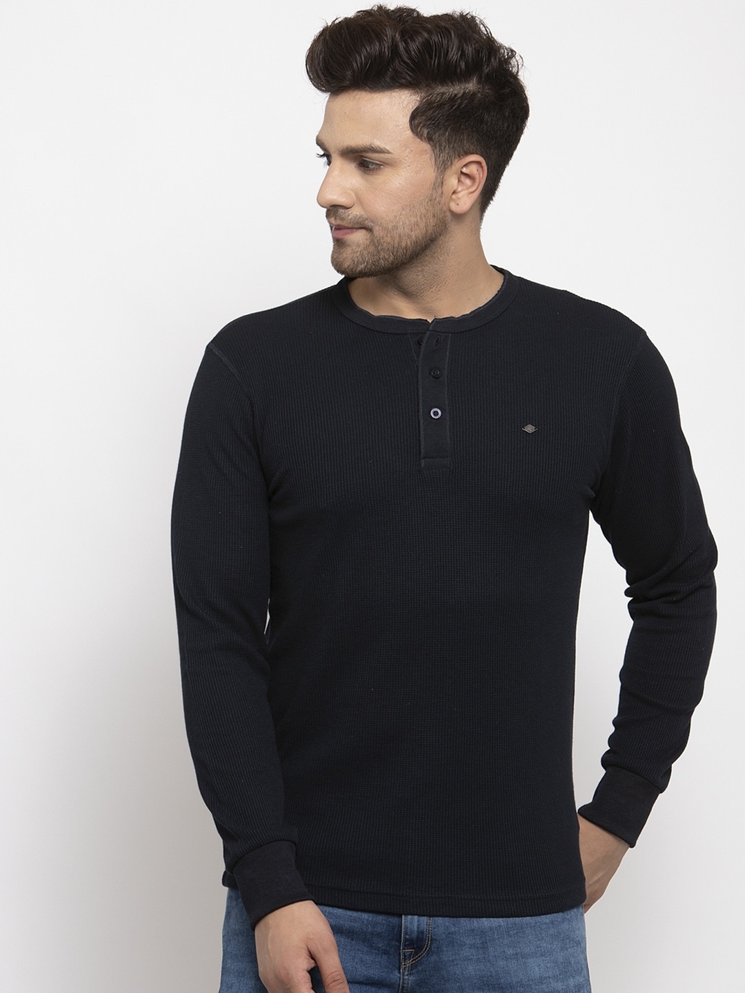 

Cantabil Men Blue Solid Henley Neck T-shirt