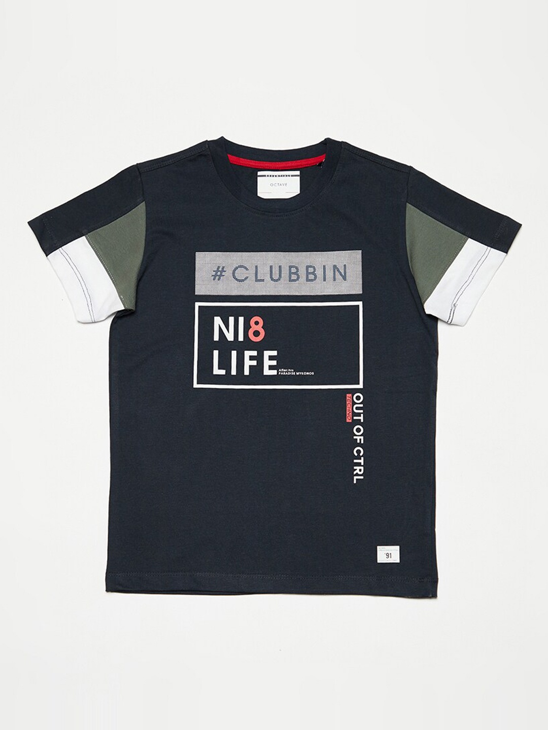 

Octave Boys Navy Blue Printed Round Neck T-shirt