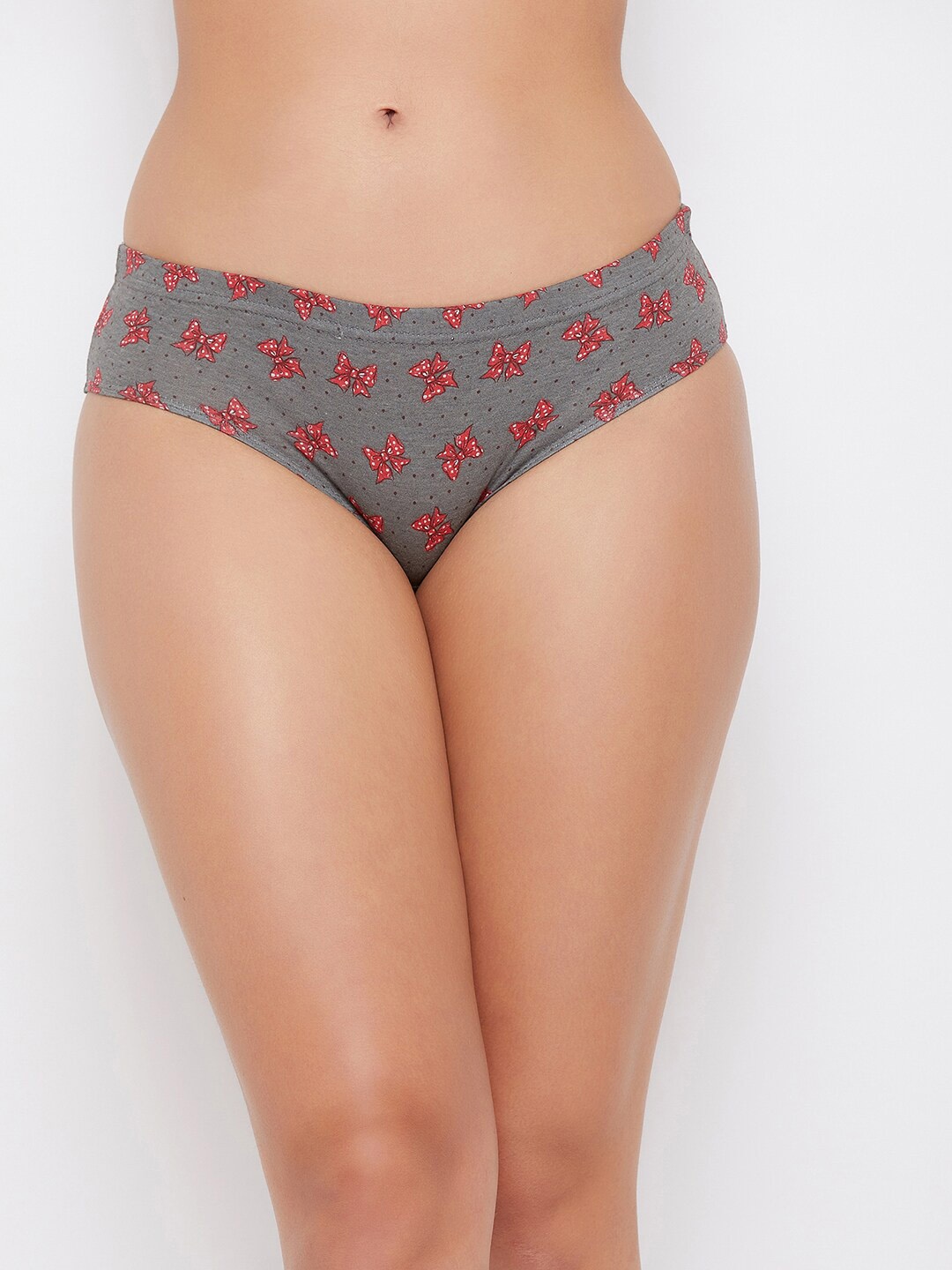 Clovia Women Grey & Red Printed Hipster Briefs PN2855V05