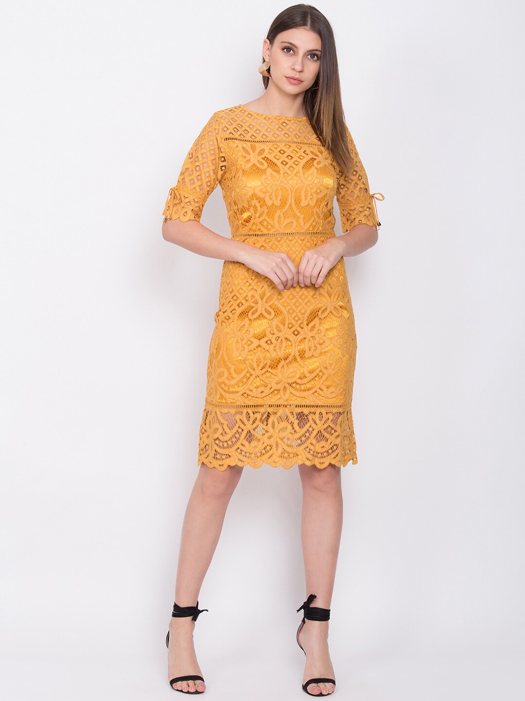 

ZOELLA Women Mustard Self Design Sheath Dress