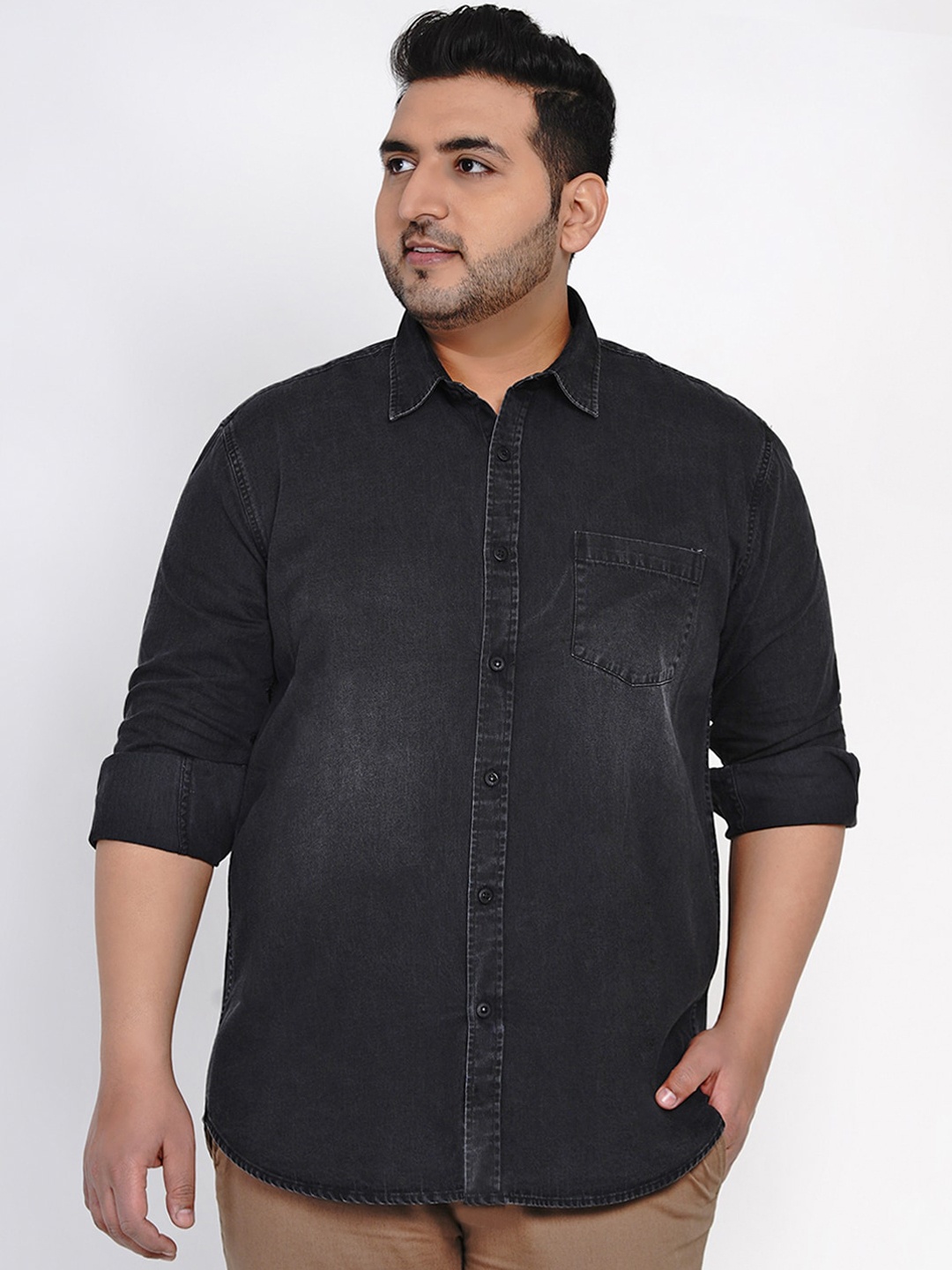 John Pride Plus Size Denim Shirt, Black