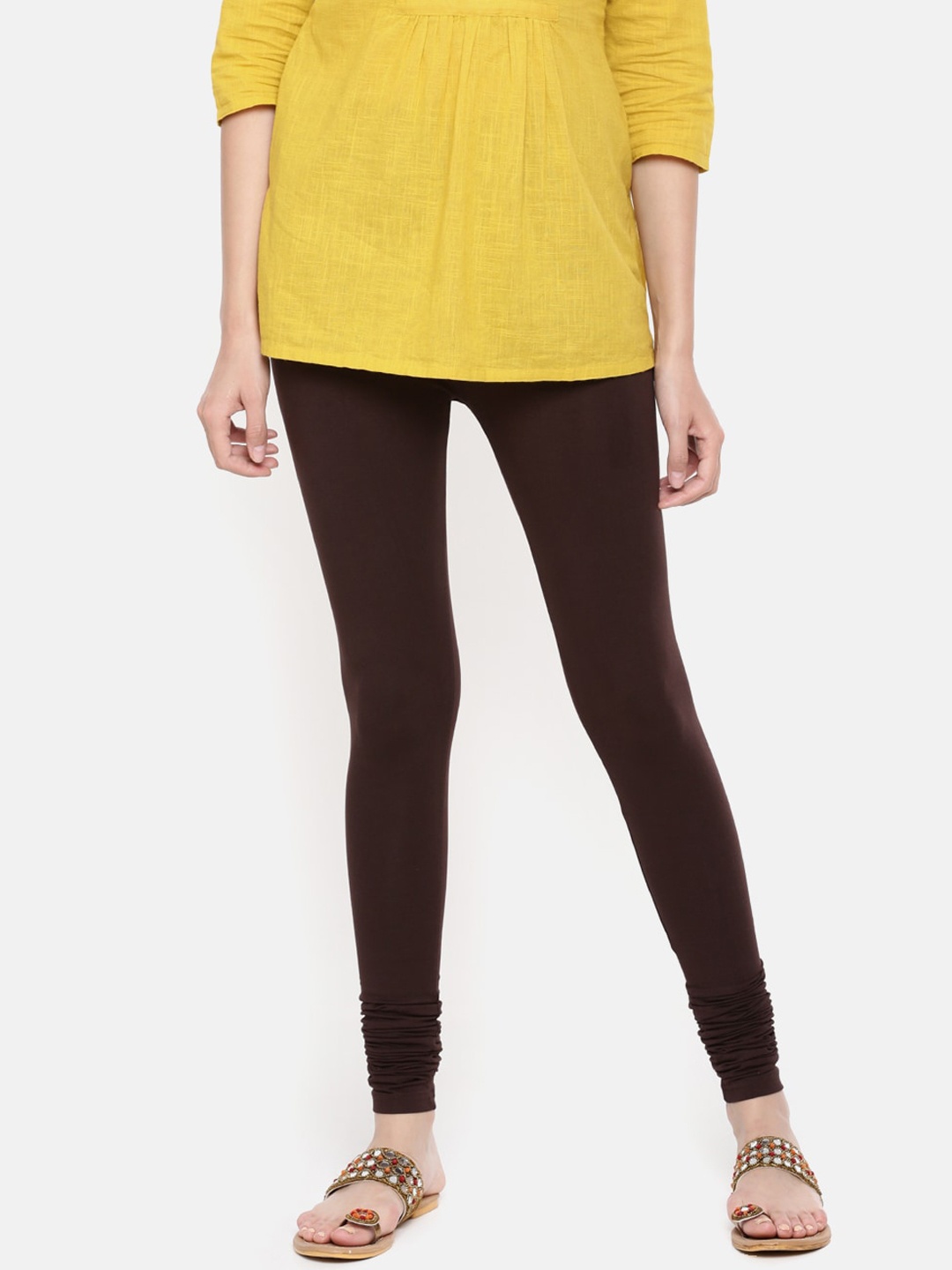 

De Moza Women Brown Solid Churidar-Length Leggings