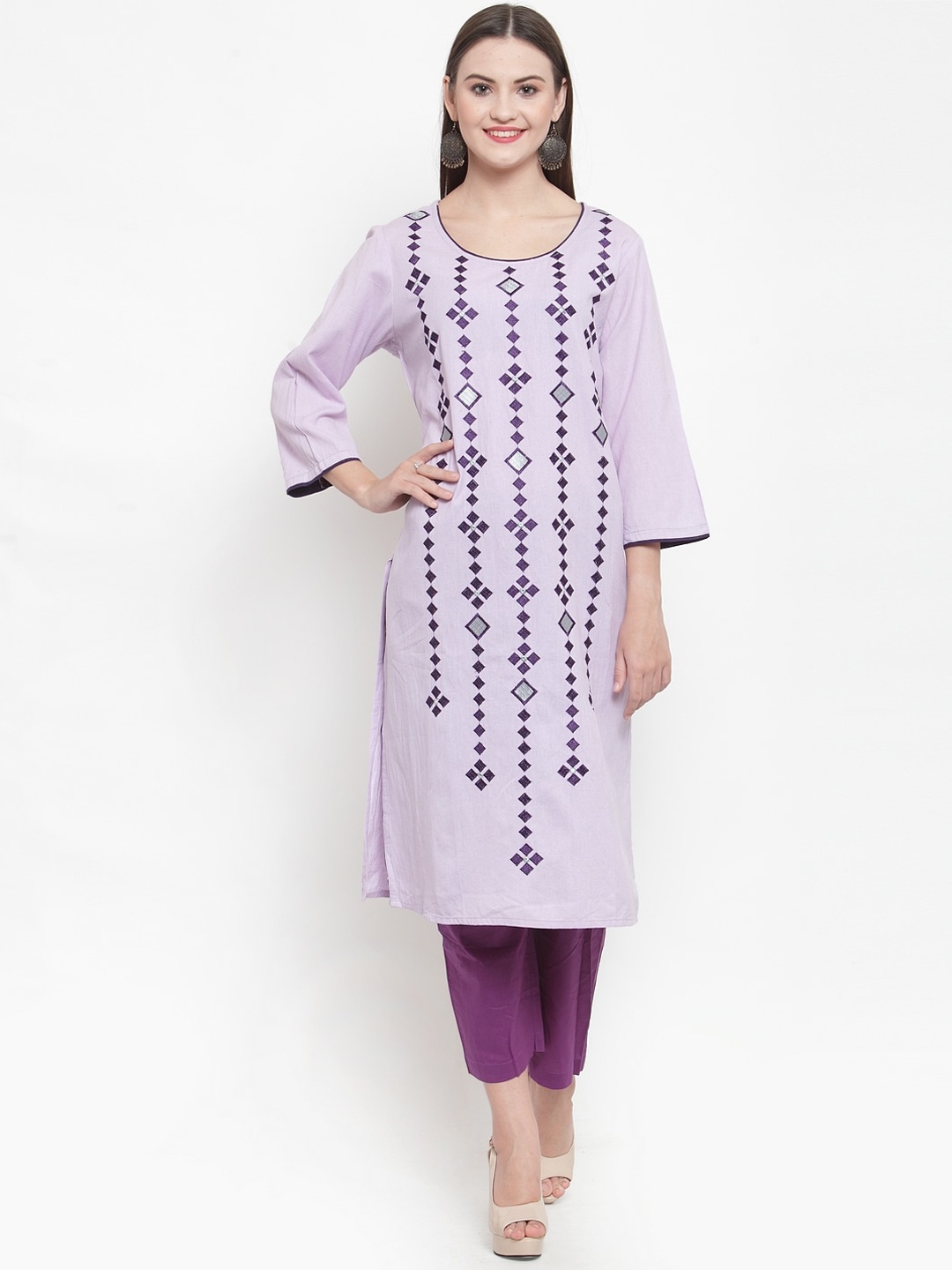 WESTCLO Women Purple Embroidered Straight Kurta