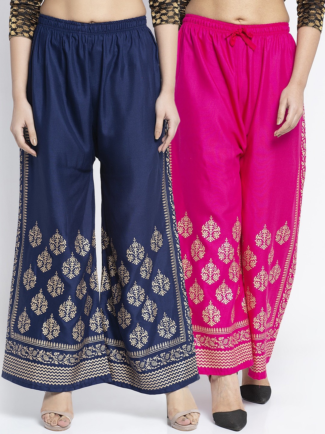 

GRACIT Women Pack Of 2 Pink & Navy Blue Printed Wide Leg Palazzos