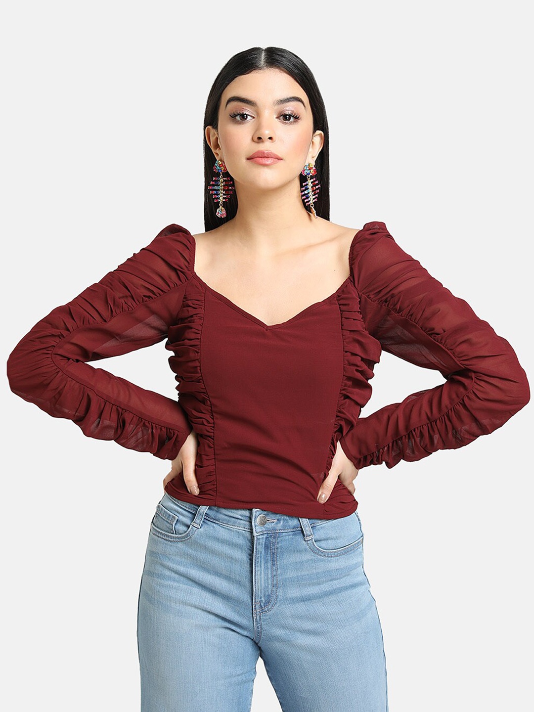 

Kazo Maroon Women Sweetheart Neck Top