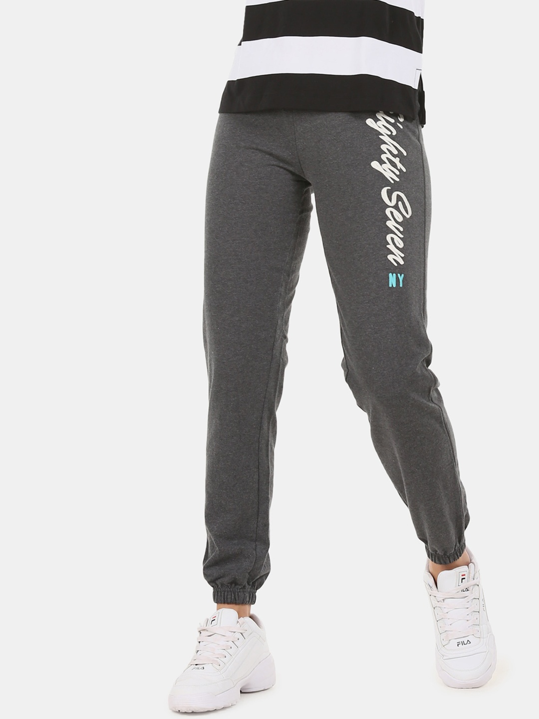 Aeropostale Women Grey & White Embroidered Straight-Fit Joggers
