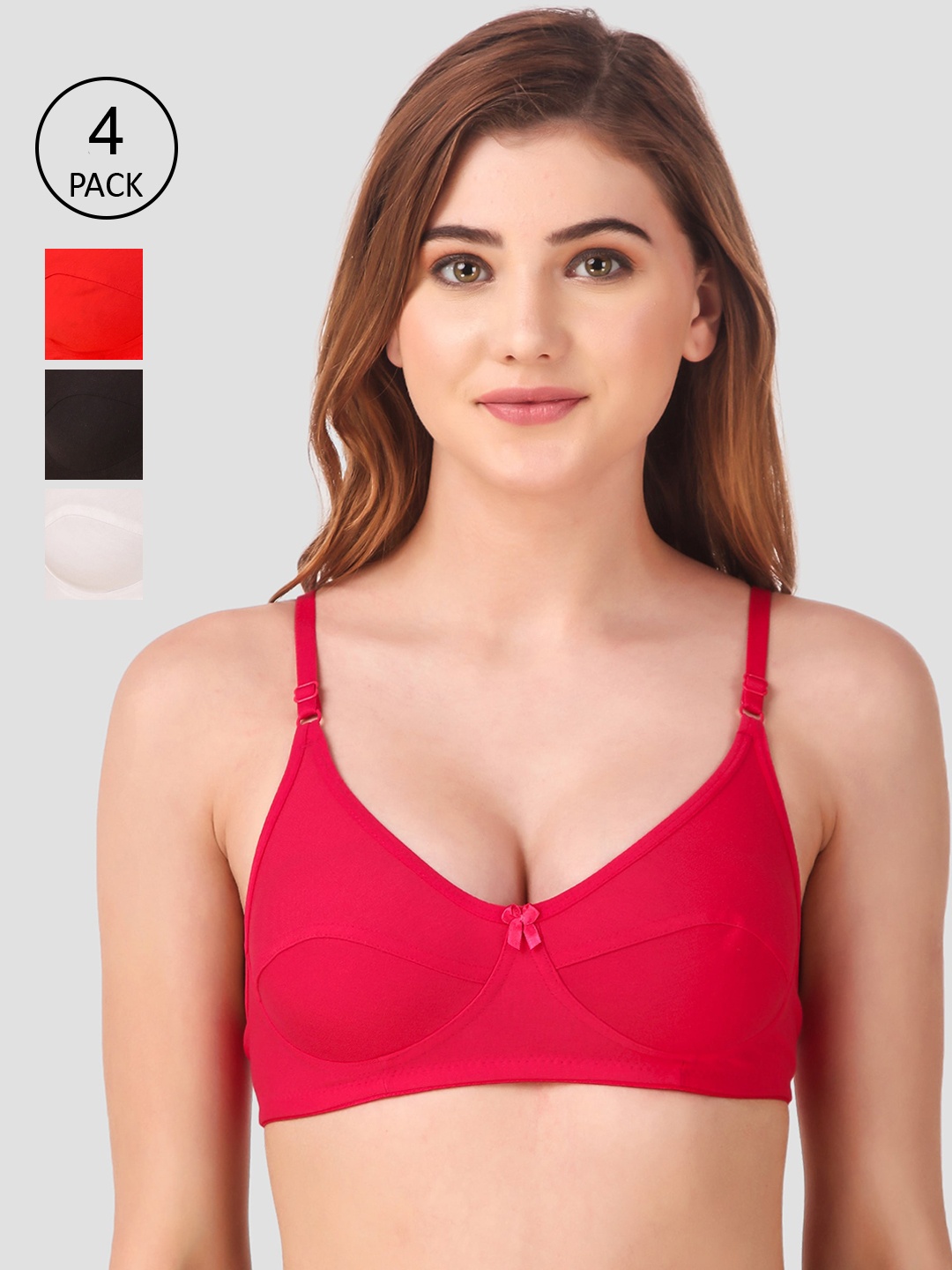 

Fasense Pack of 4 Solid Non-Wired Non Padded Everyday Bras BVCOM010A32B, Red