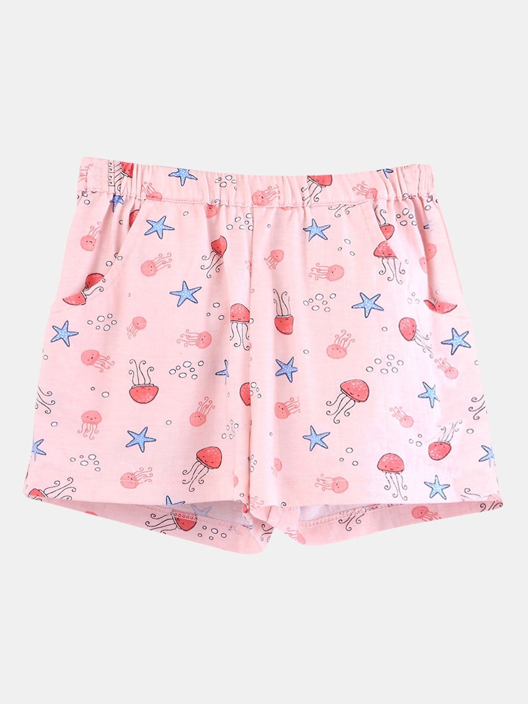 

Beebay Girls Peach-Coloured Printed Regular Fit Regular Shorts