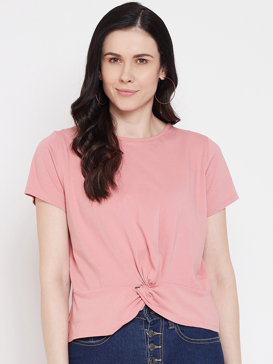 

Imfashini Women Pink Solid Round Neck T-shirt