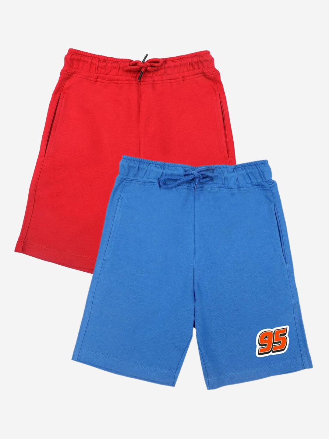 

YK Disney Boys Pack of 2 Solid Regular Shorts with Cars Print Detail, Red