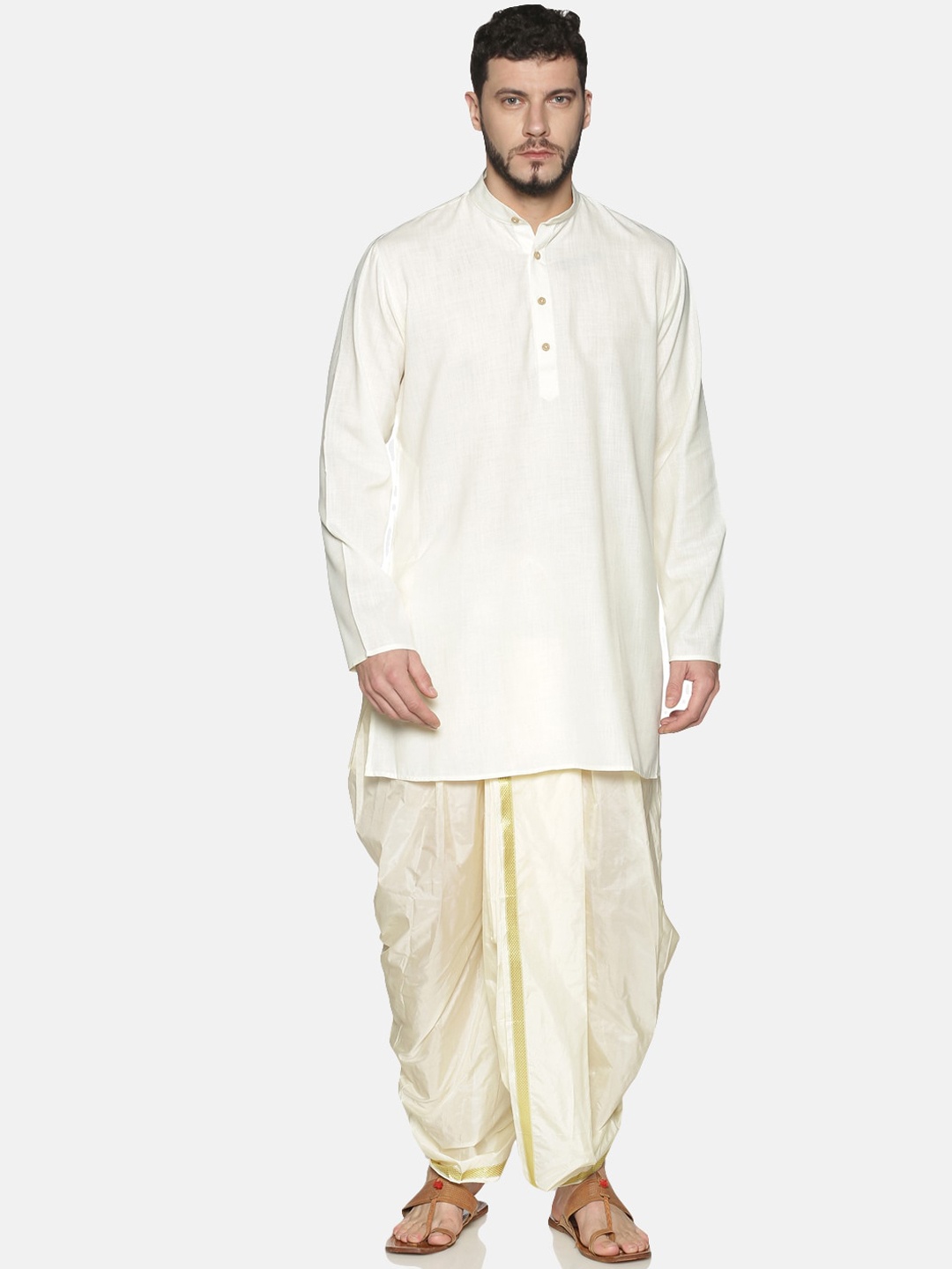 

TATTVA Men Off-White Solid Kurta with Dhoti Pants