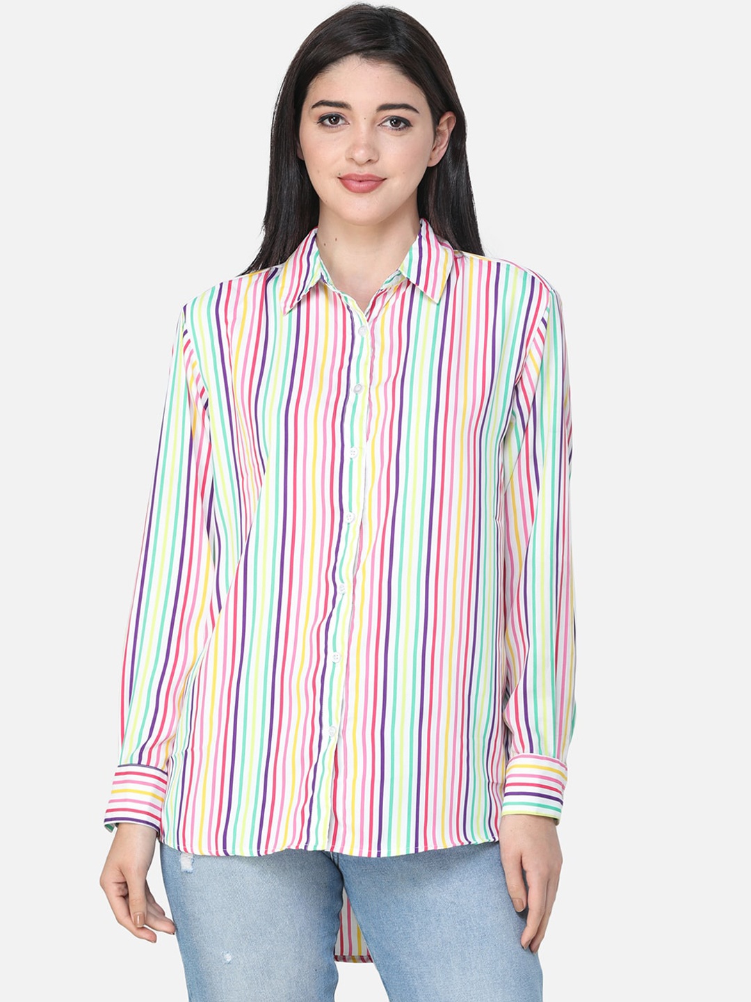 

Cation Women Multicoloured Boxy Striped Casual Shirt, Multi
