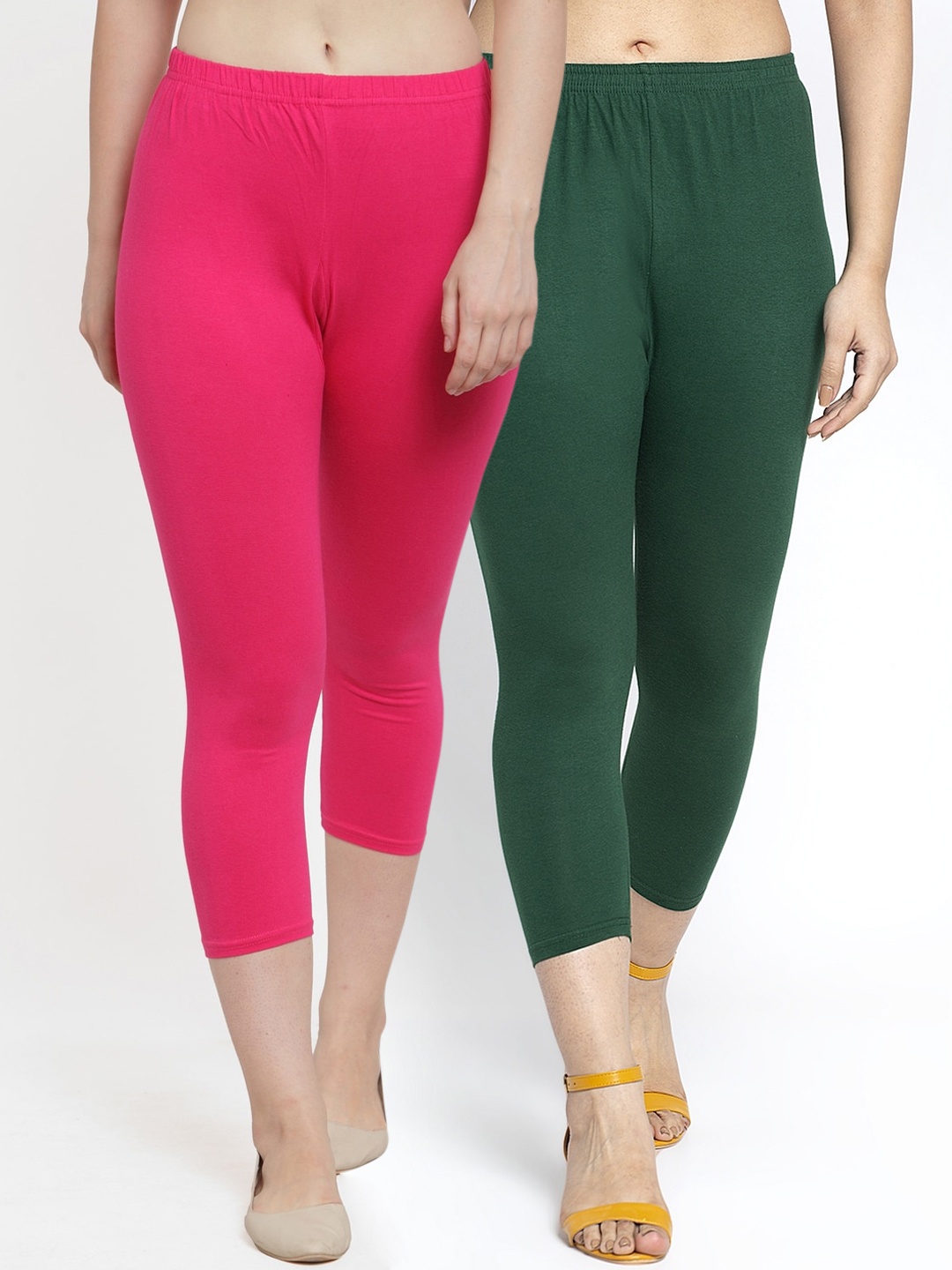 

GRACIT Women Pack Of 2 Pink & Green Solid Skinny Fit Capris