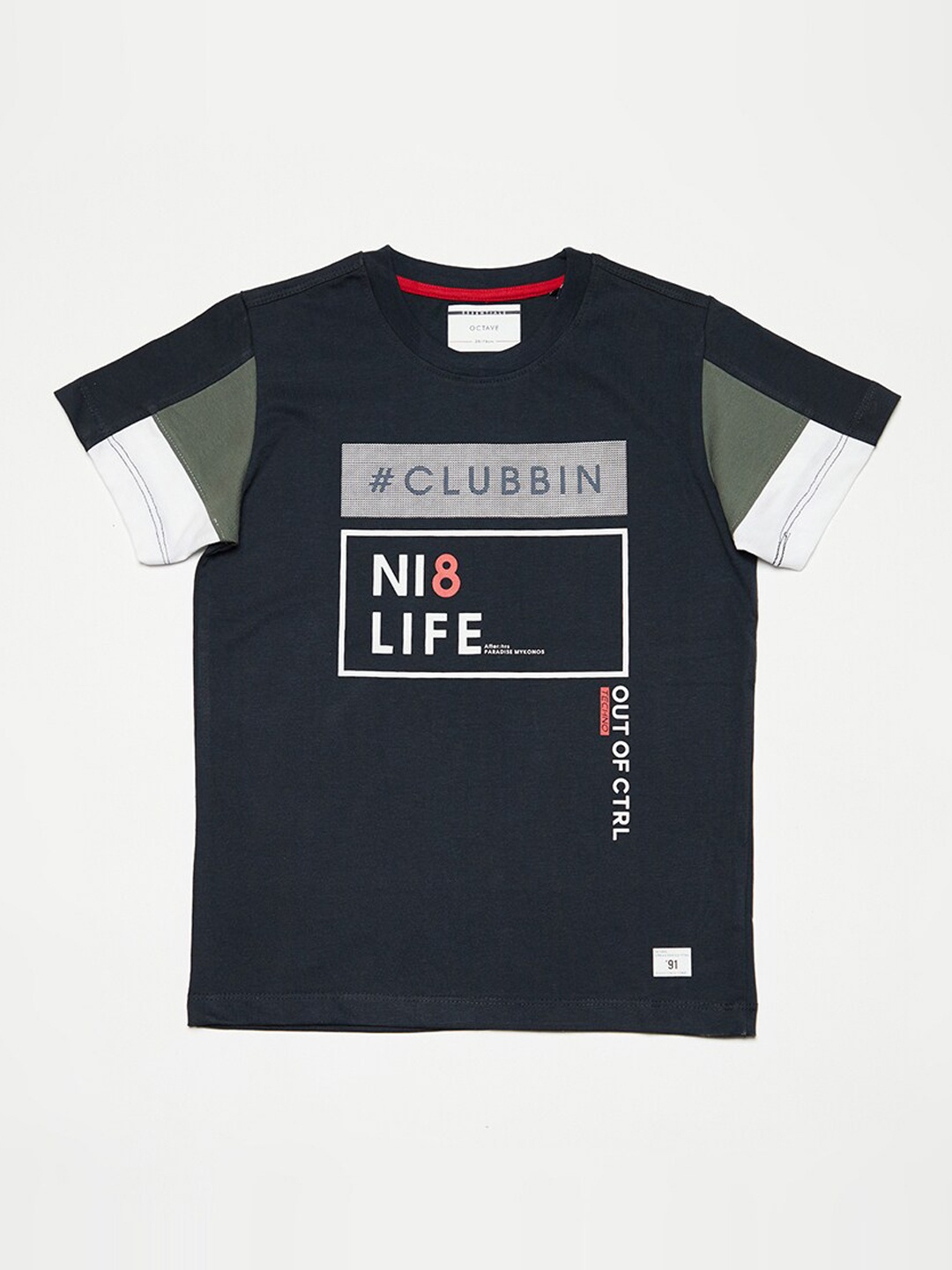 

Octave Boys Navy Blue Printed V-Neck T-shirt