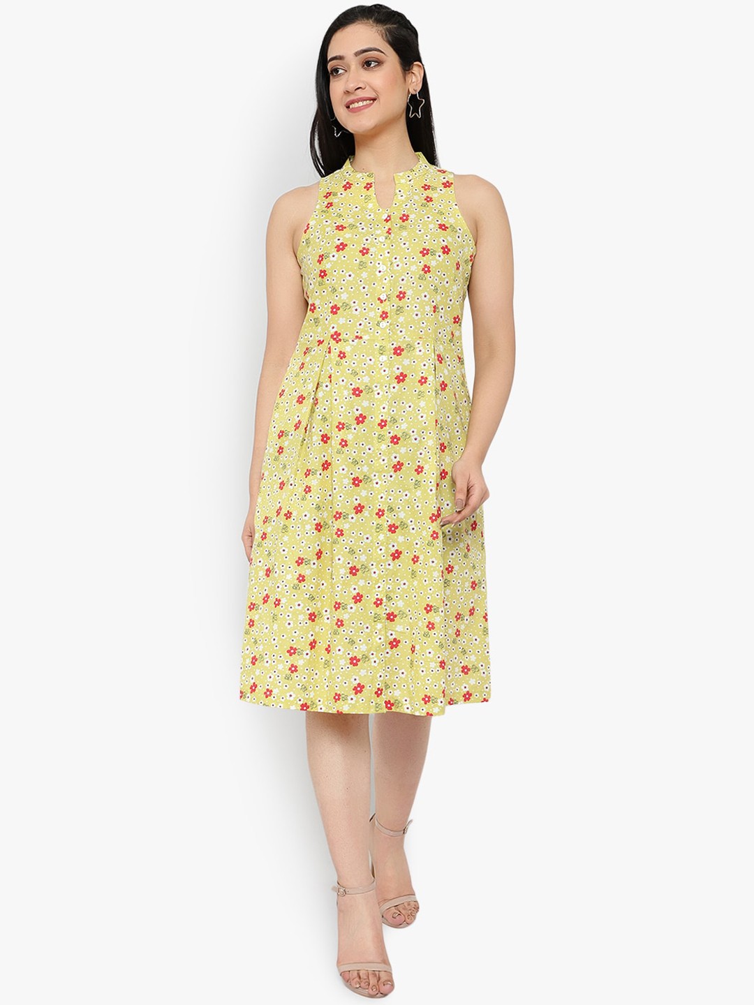 

Ayaany Women Yellow Floral Printed Fit and Flare Dress