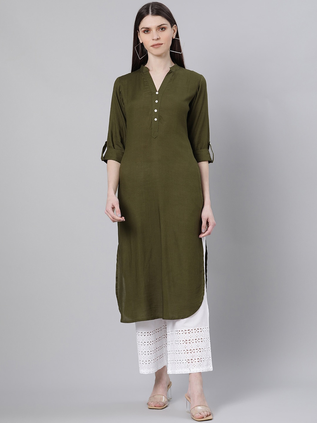 

Gerua By Libas Women Olive Green Solid Kurta