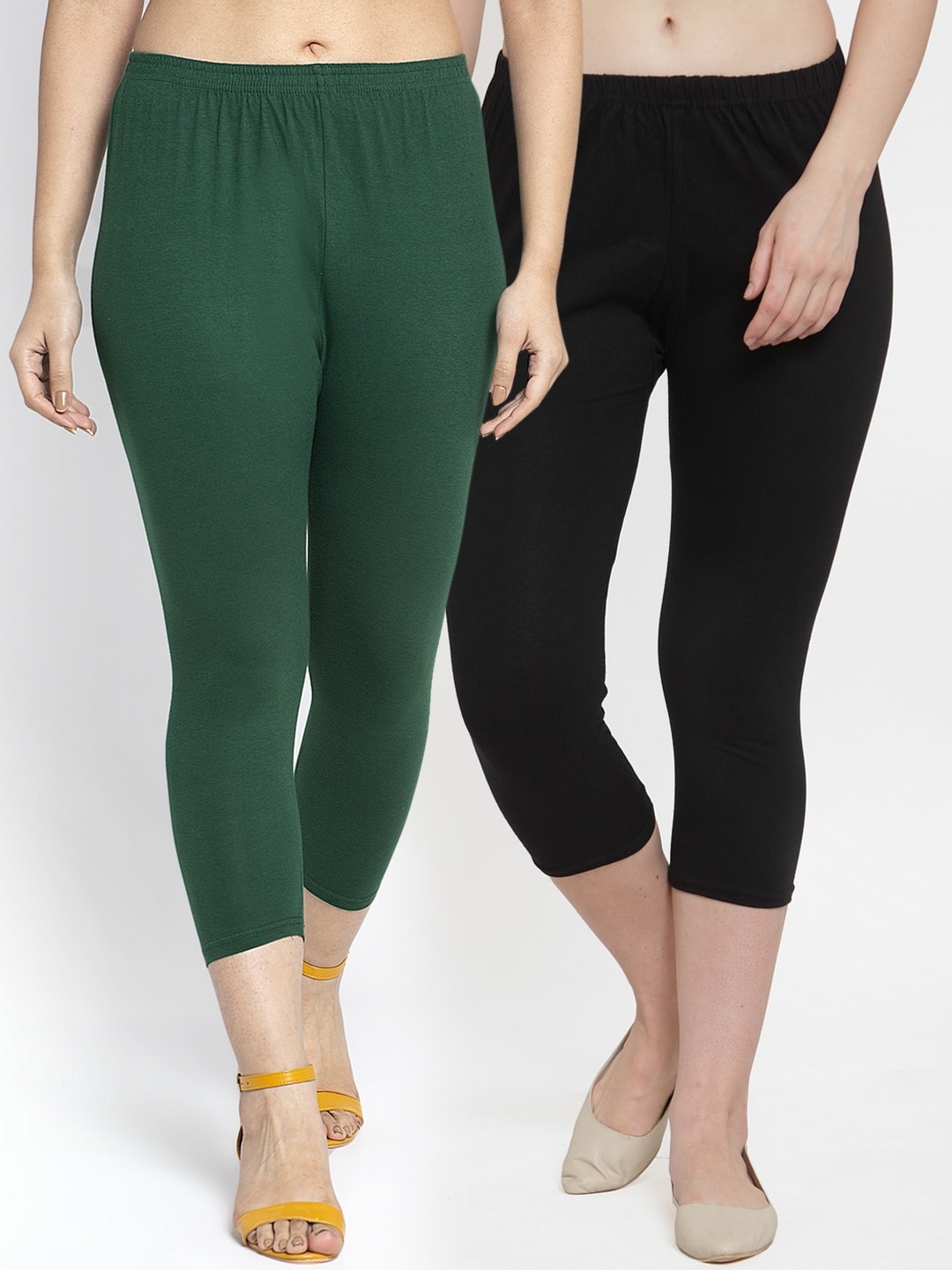 

GRACIT Women Pack Of 2 Solid Skinny Fit Capris, Black