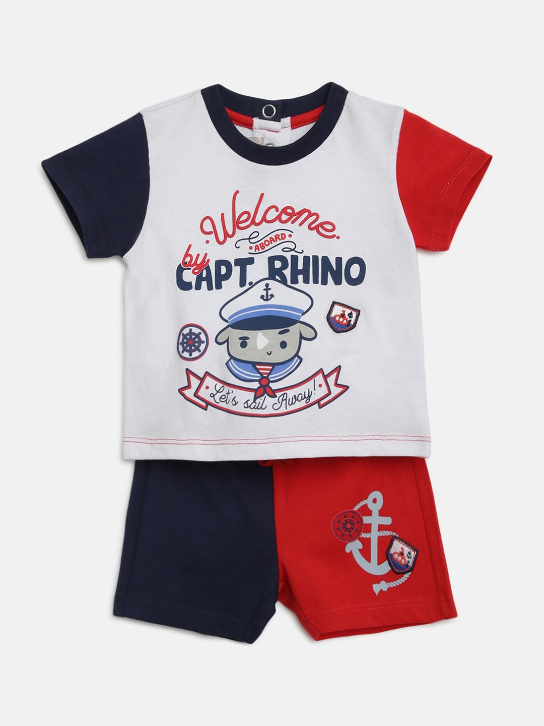 

Chicco Boys White & Red Printed Cotton T-shirt with Shorts