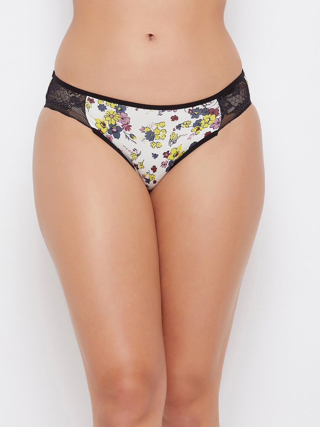 

Clovia Women Black & Yellow Printed Lace Bikini Briefs-PN3298V18, White