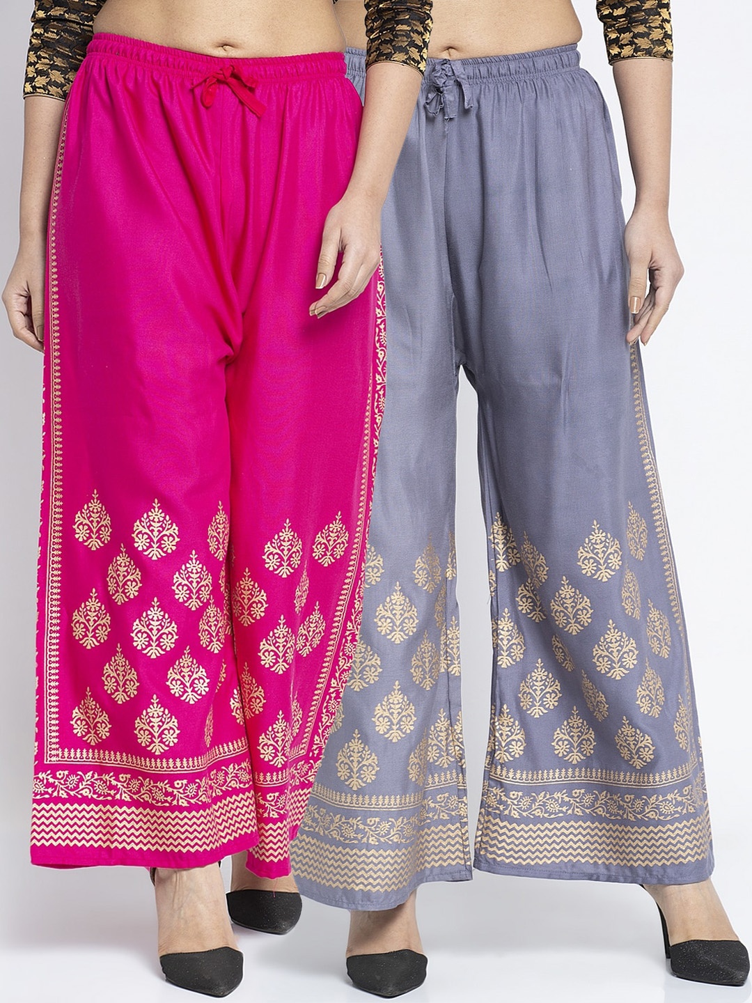 

GRACIT Women Pack Of 2 Printed Flared Palazzos, Grey