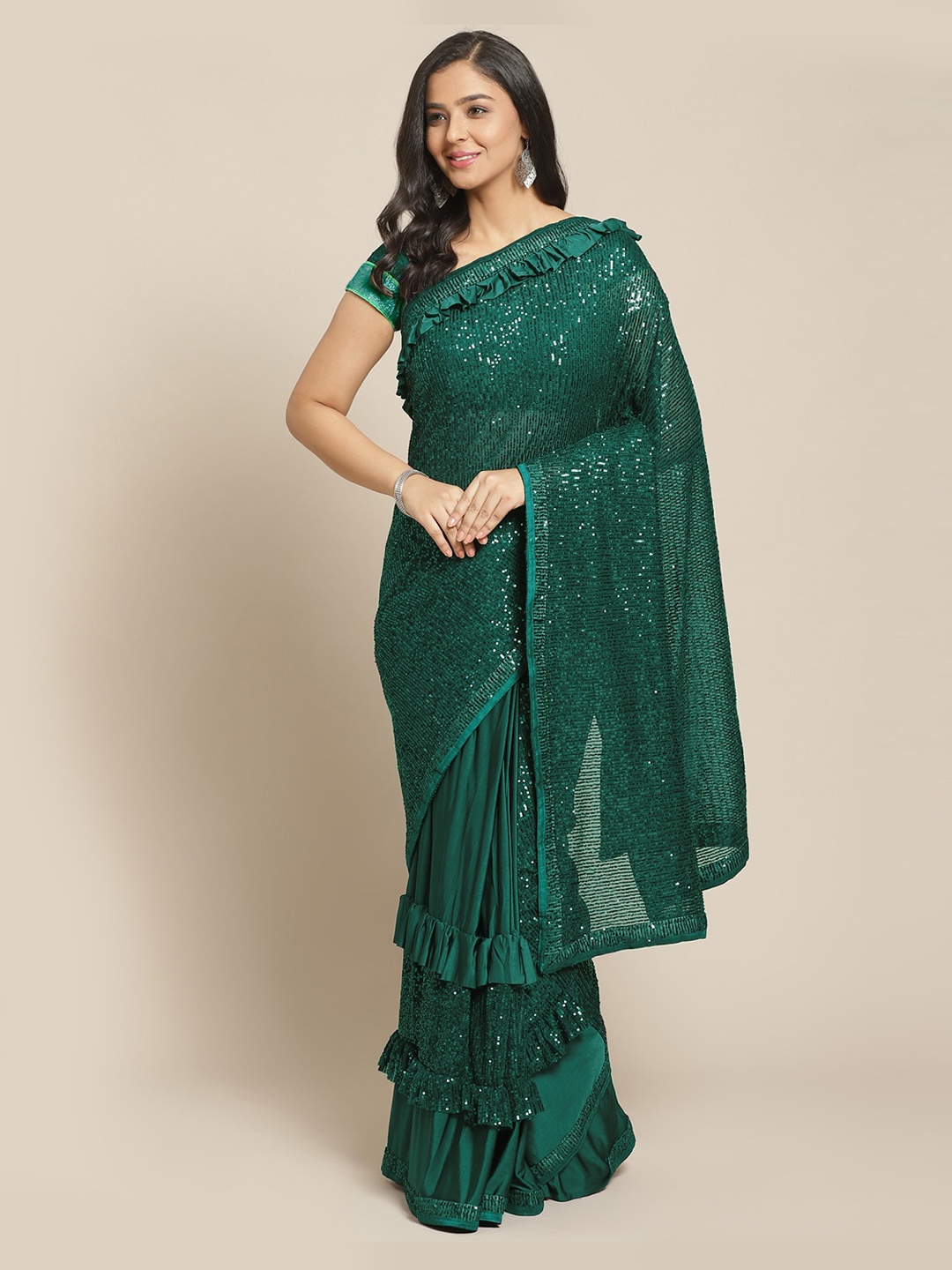

Chhabra 555 Green Embellished Poly Georgette Saree